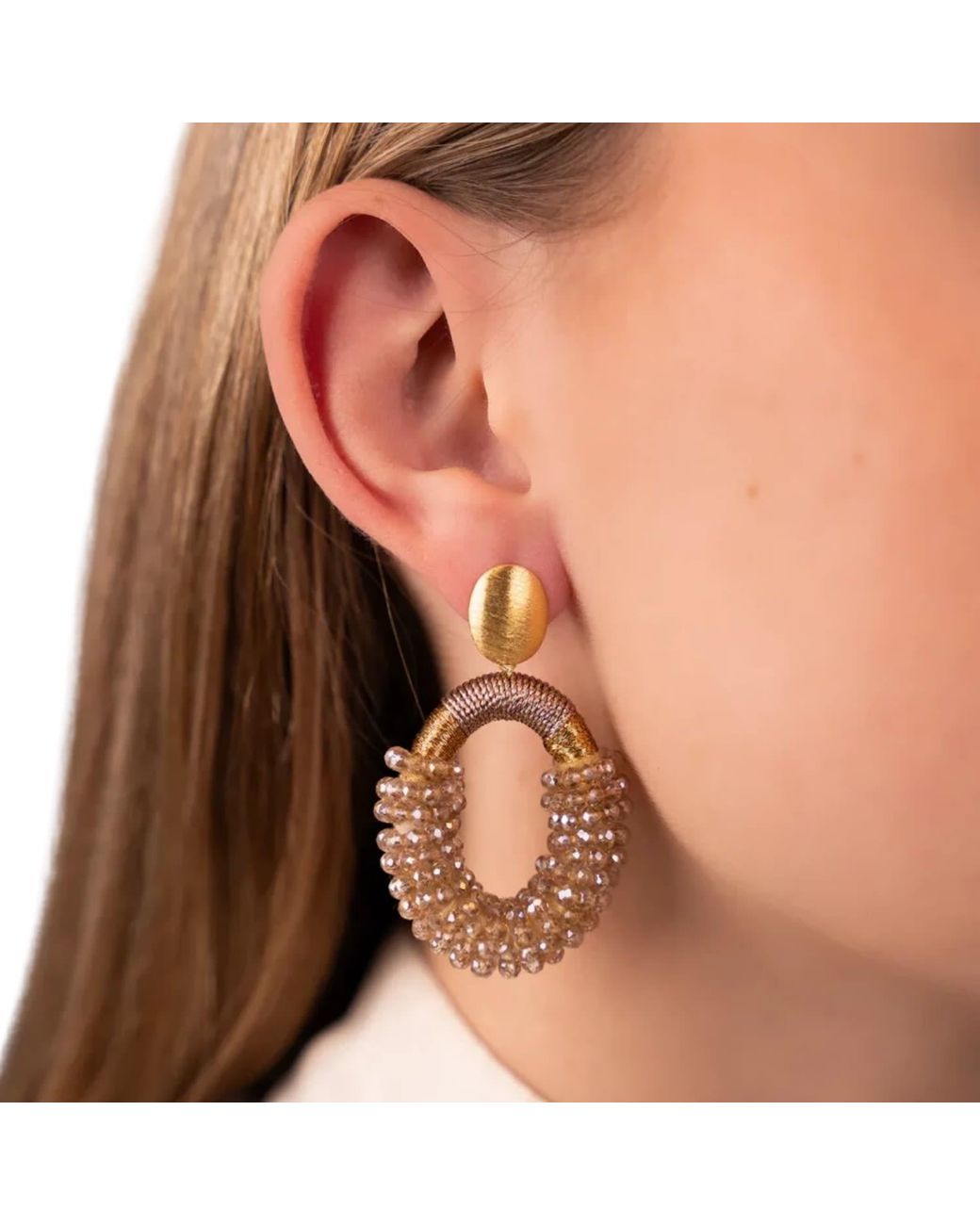LOTT.gioielli Metallic Neutrals Champagne Earrings Yara Oval M