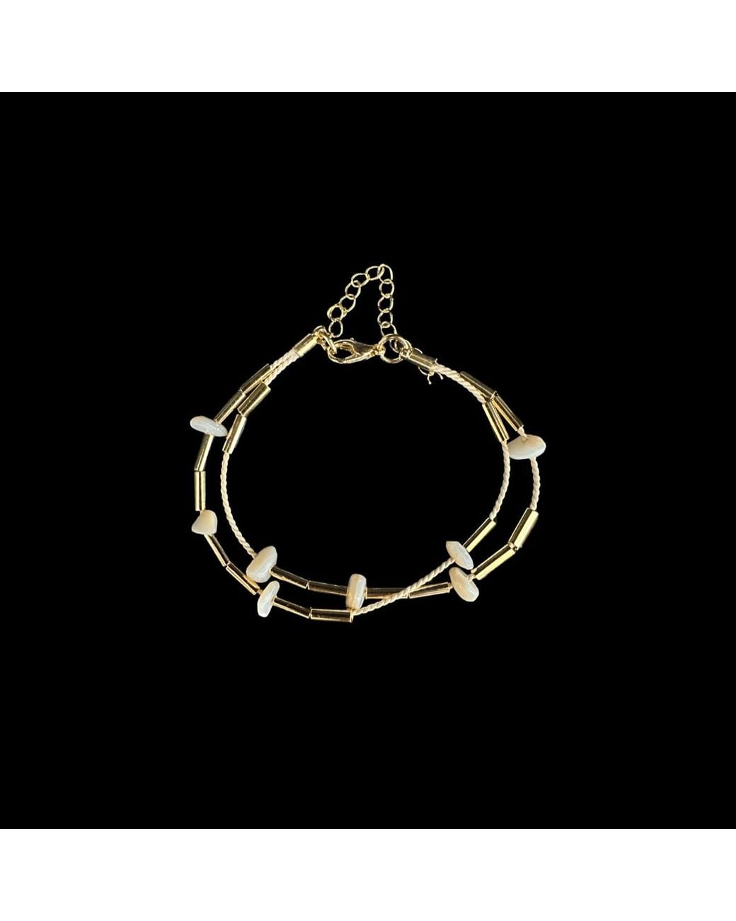 Nart Nature Making Art Metallic The Beads Layers Buriti Natural Fiber And Mother Of Pearl Bracelet