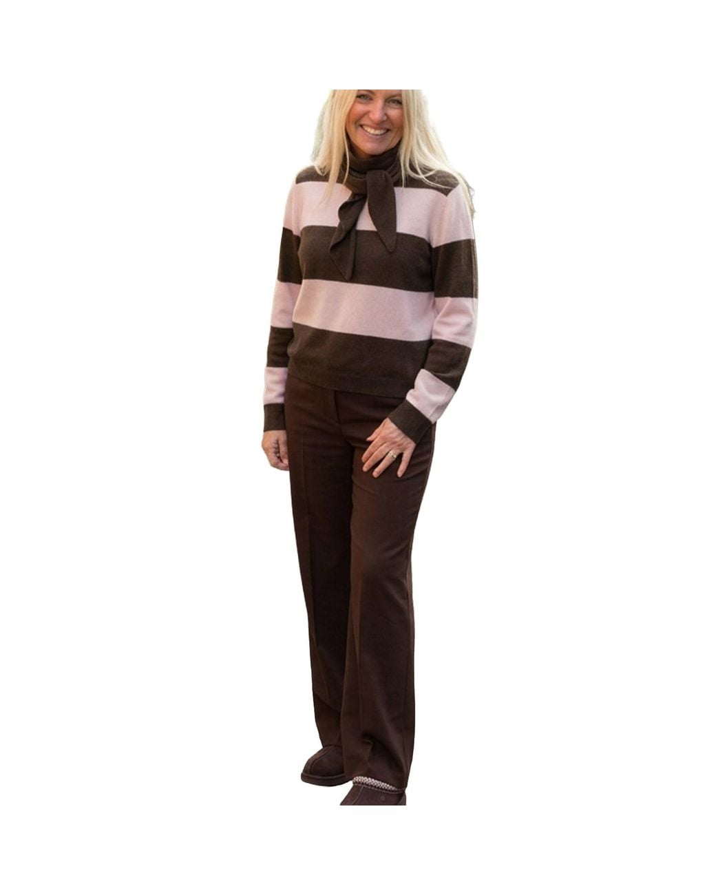 tirillm Brown Andrea Merino Wool Loose Fitted Trouser- Dark Mull Melange