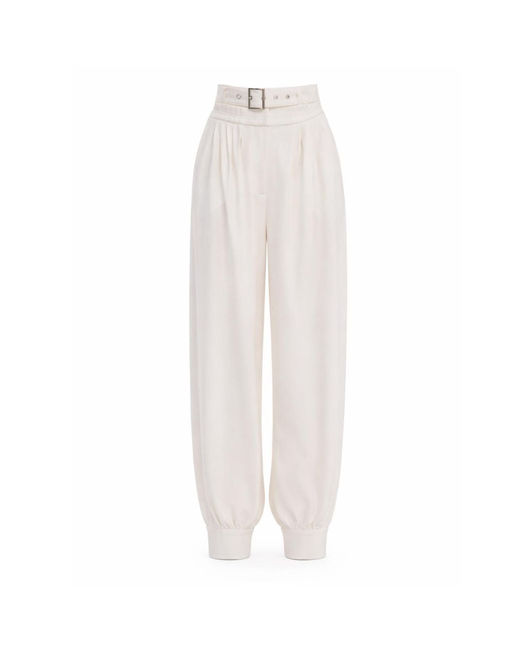 Julia Allert White Belted High-Waist Balloon-Leg Pants