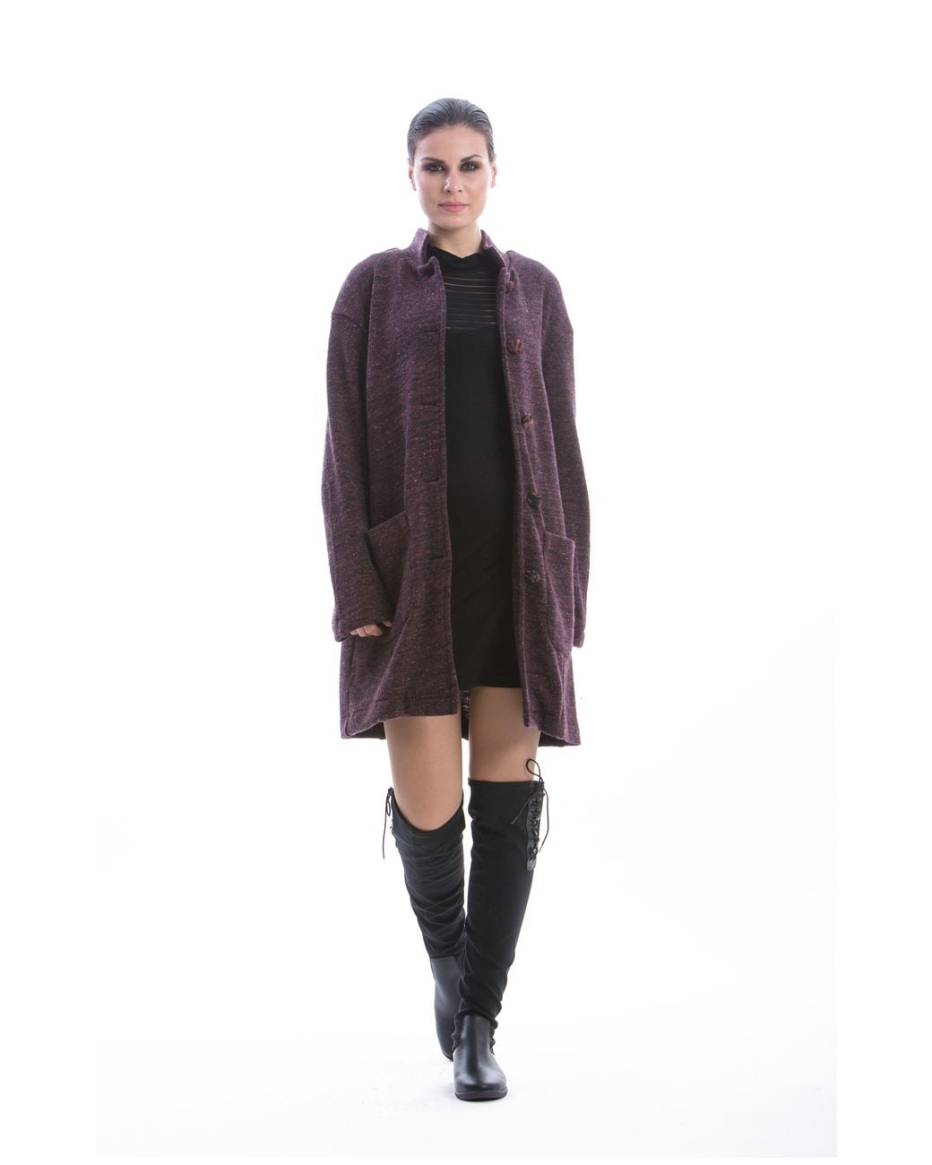 Conquista Purple Coat With Stand Up Collar