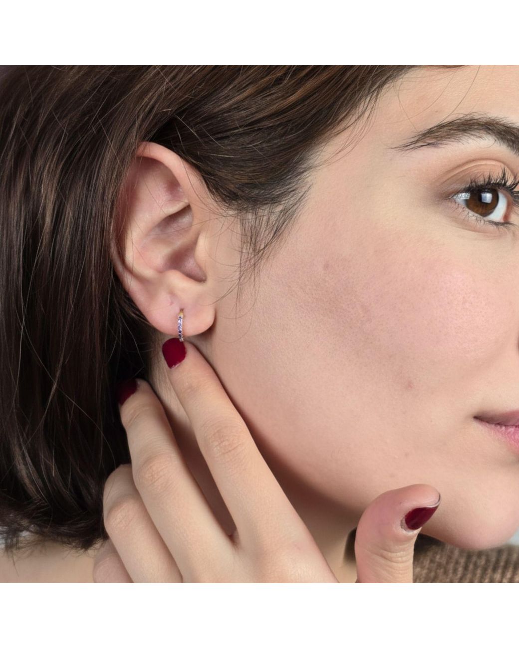 Sophelia Metallic Amethyst February Birthstone Small Huggie Hoop Earrings