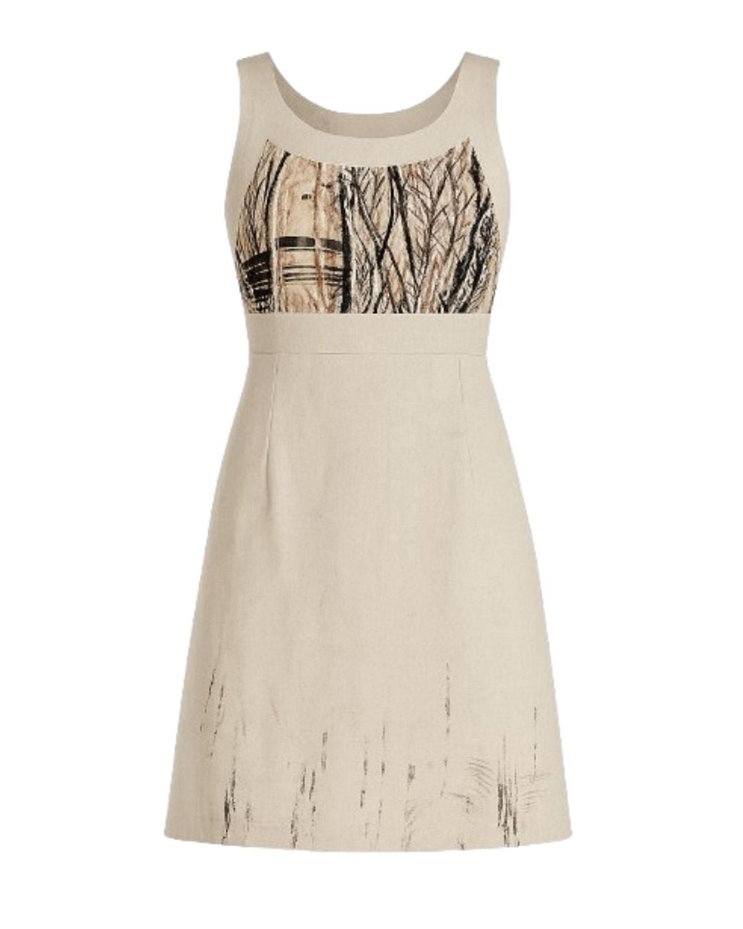 Conquista Natural Neutrals Sleeveless Dress With Artistic Print