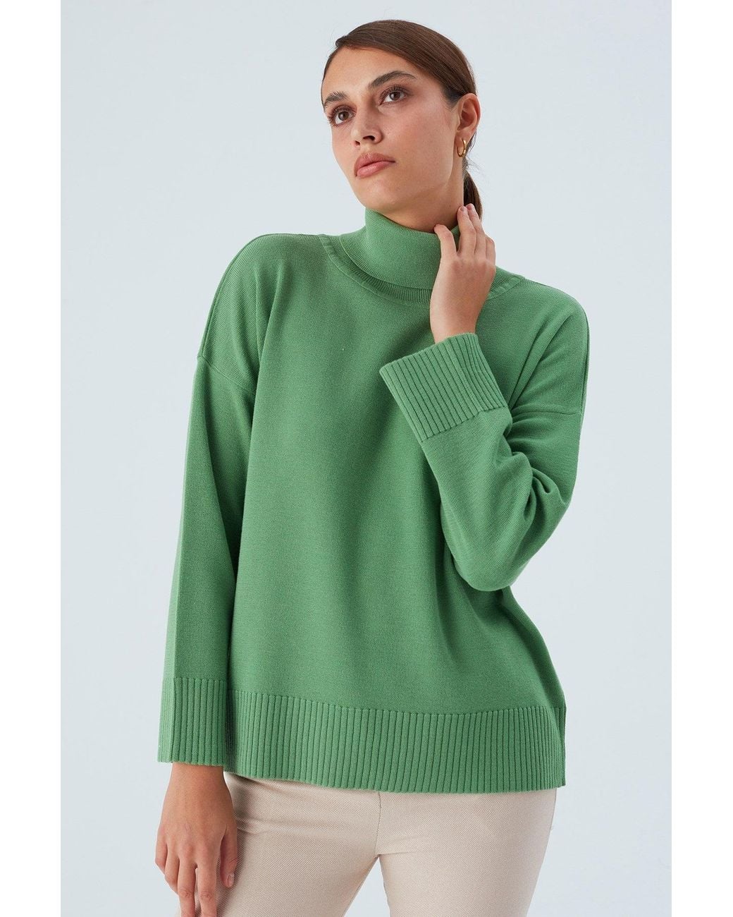 Peraluna Green Wide Roll Neck Knitwear Pullover