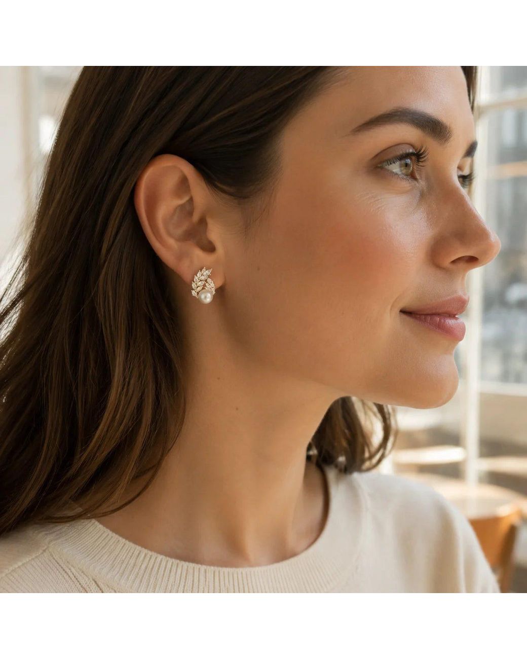 Angel Barocco Metallic Freshwater Pearl Crystal Laurel Stud Earrings