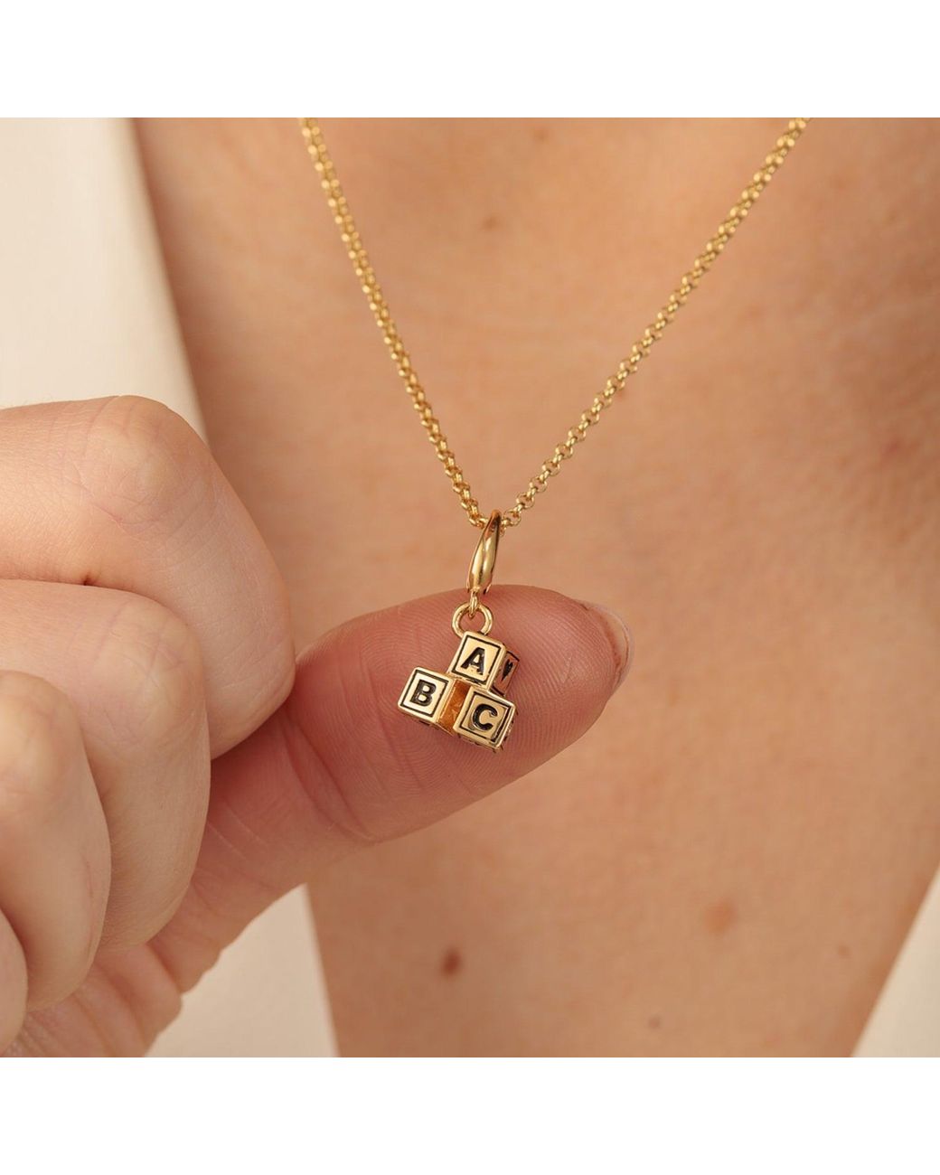 Lily Charmed Metallic Plated Abc Building Block Charm Necklace