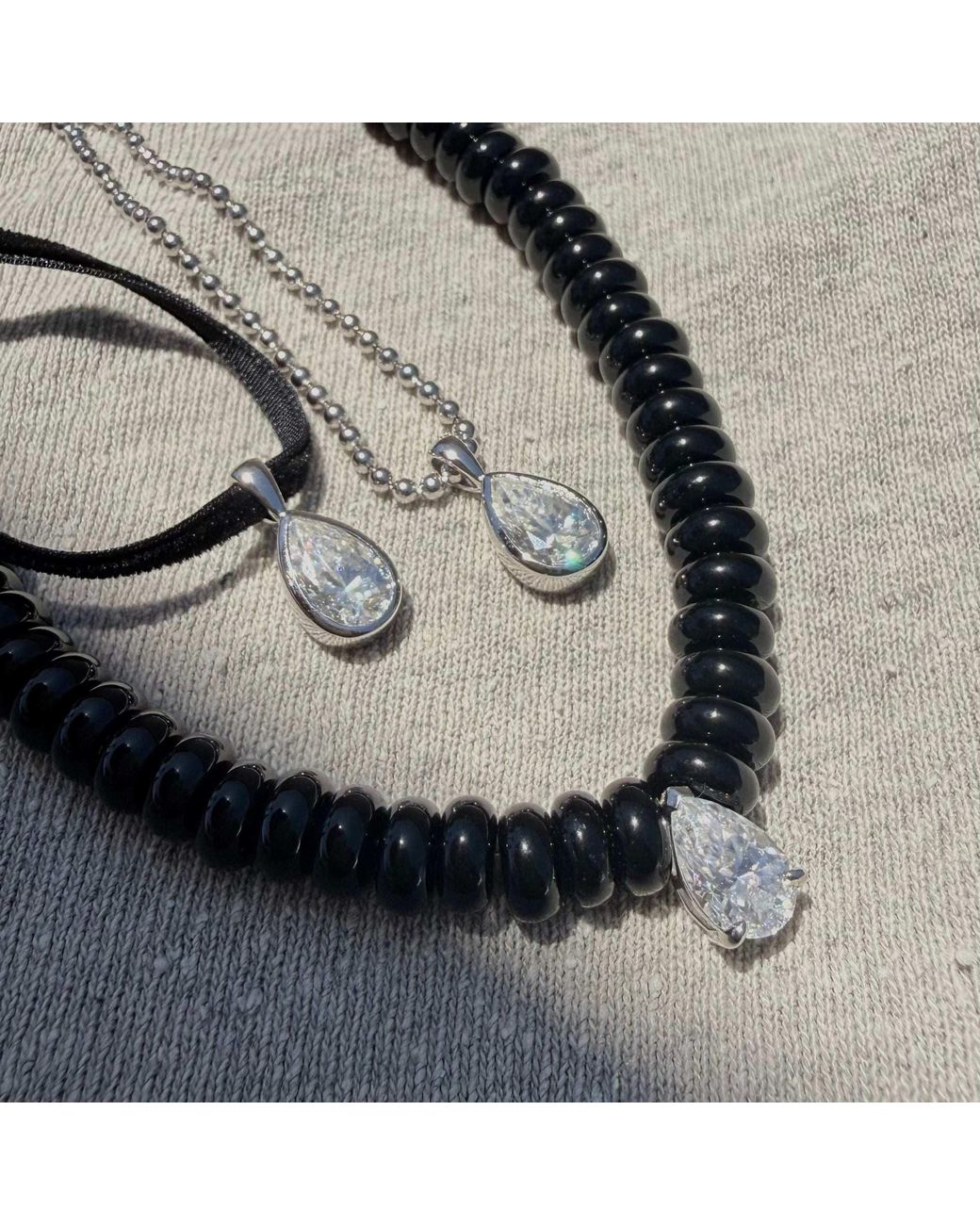 Leni James Black The Sloane Agate And Moissanite Necklace