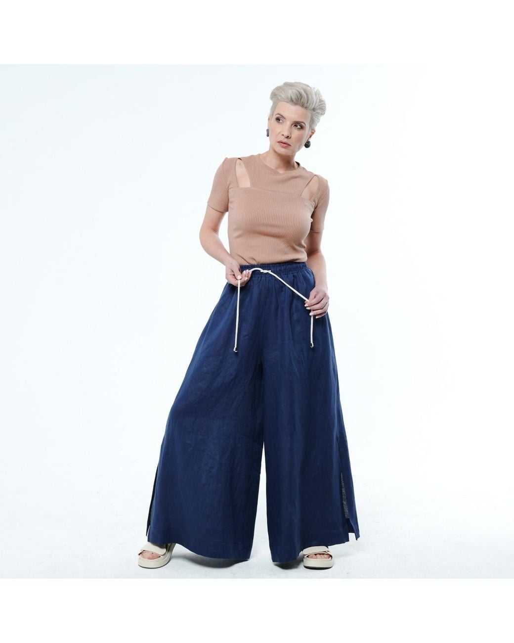 Metamorph Blue Palazzo Linen Pants