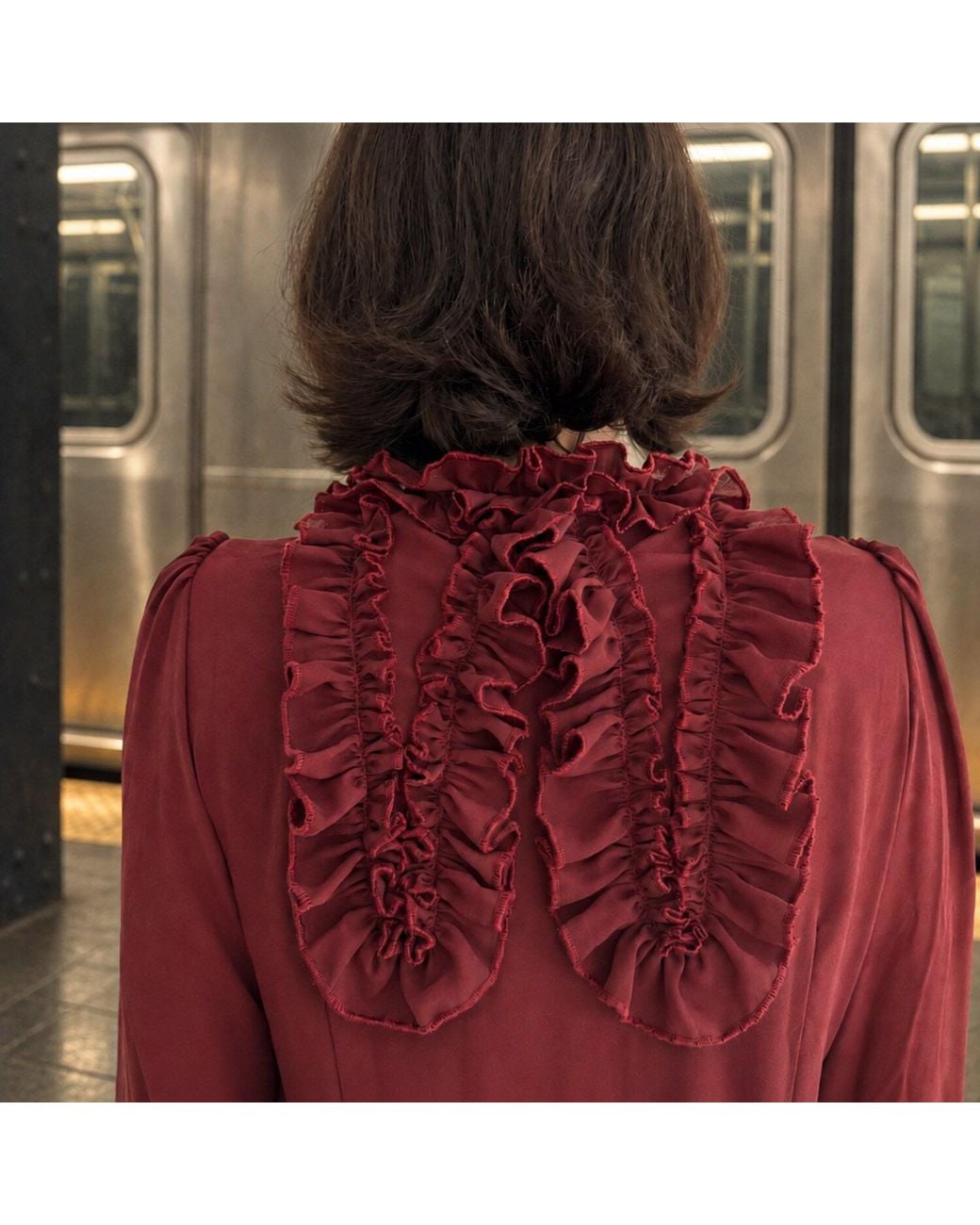 34B Red Felise Ruffle Blouse- Fall Collection