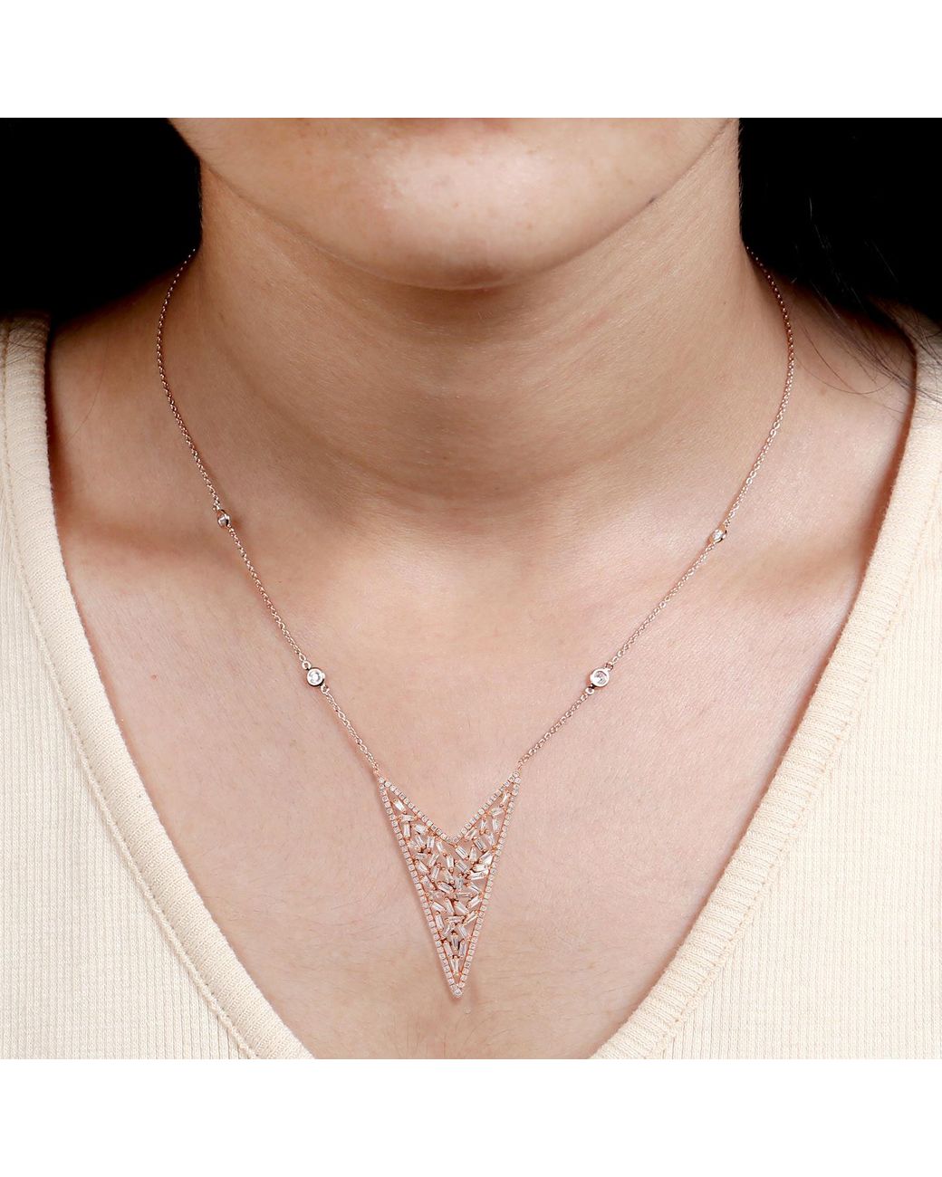 Artisan White Rose Baguette Diamond Geometric Pendant Necklace