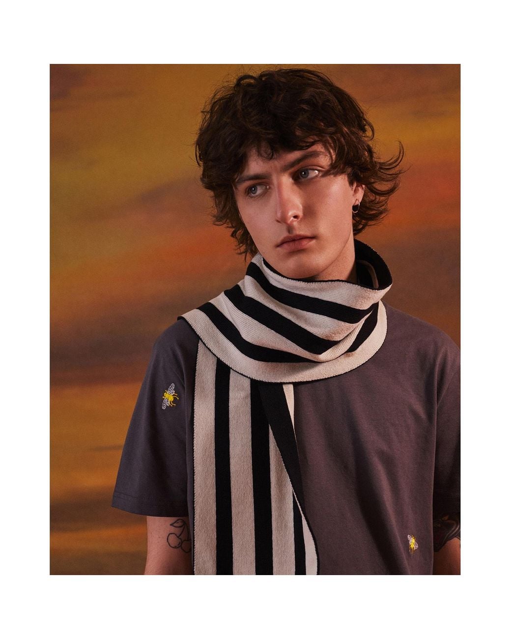 INGMARSON Stripes Wool & Cashmere Scarf Black for men