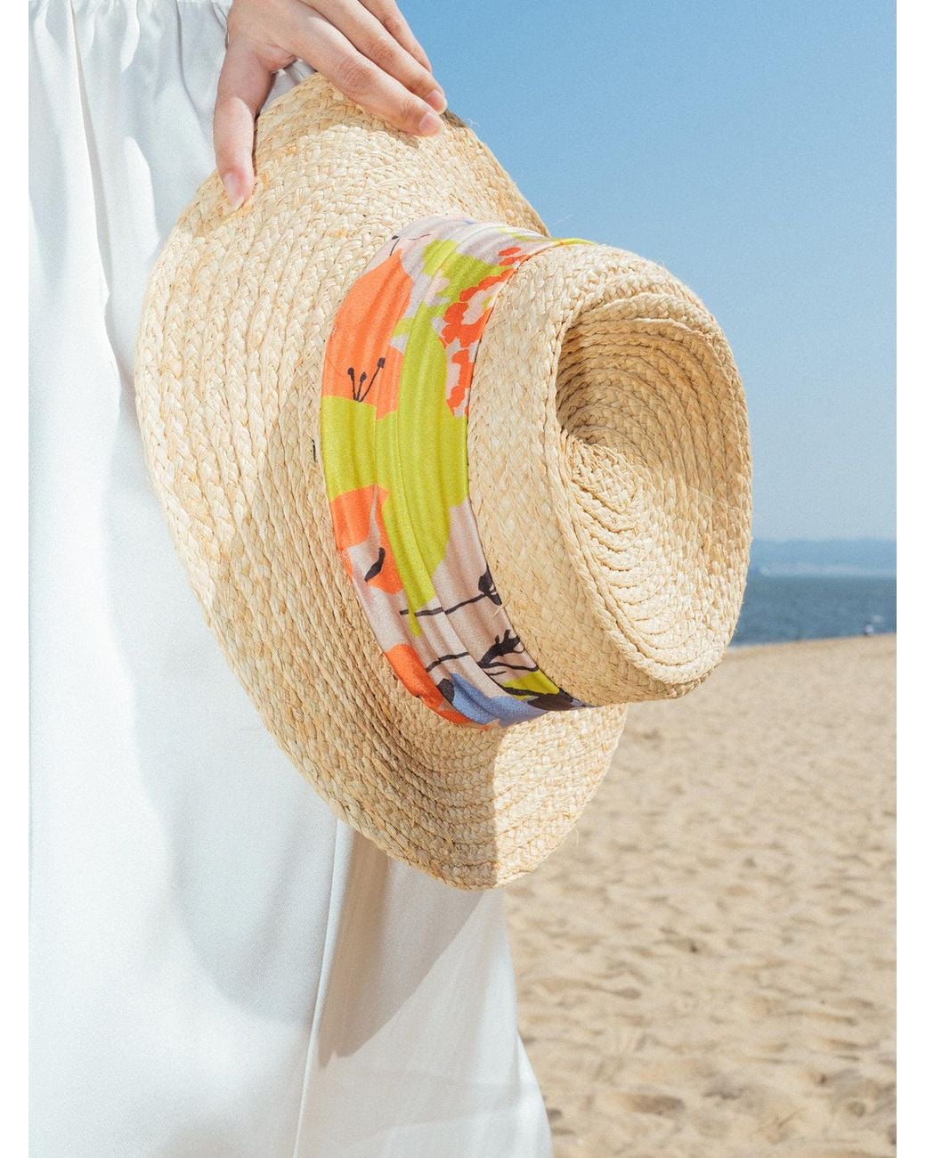Lost Pattern Yellow Frida's Garden Raffia Hat With Ribbon Band
