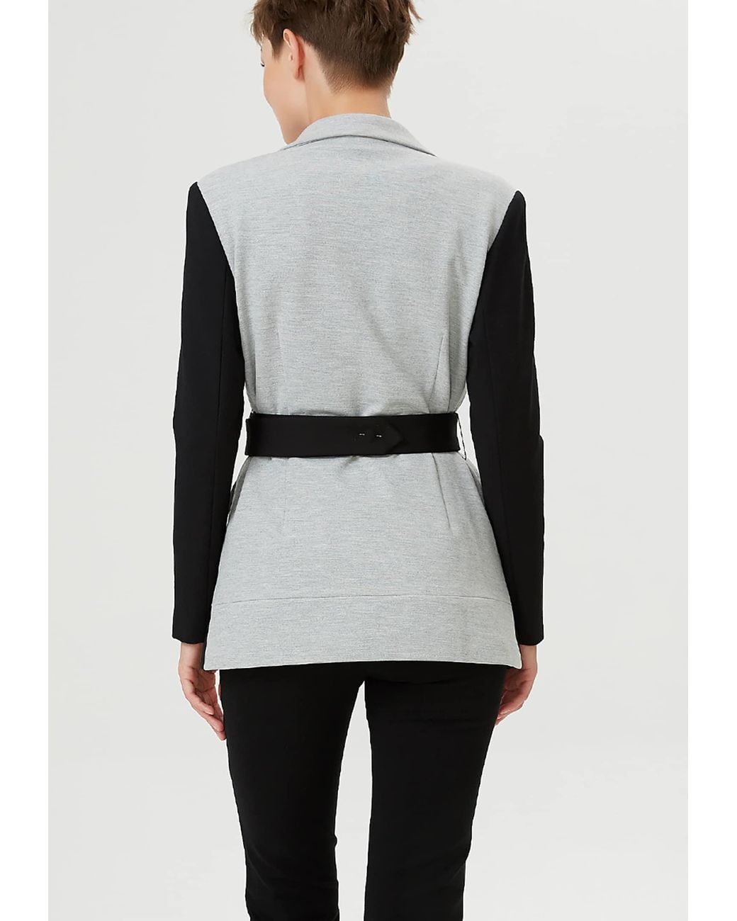 Smart and Joy Black A Two-Tone And Blazer With A Belt