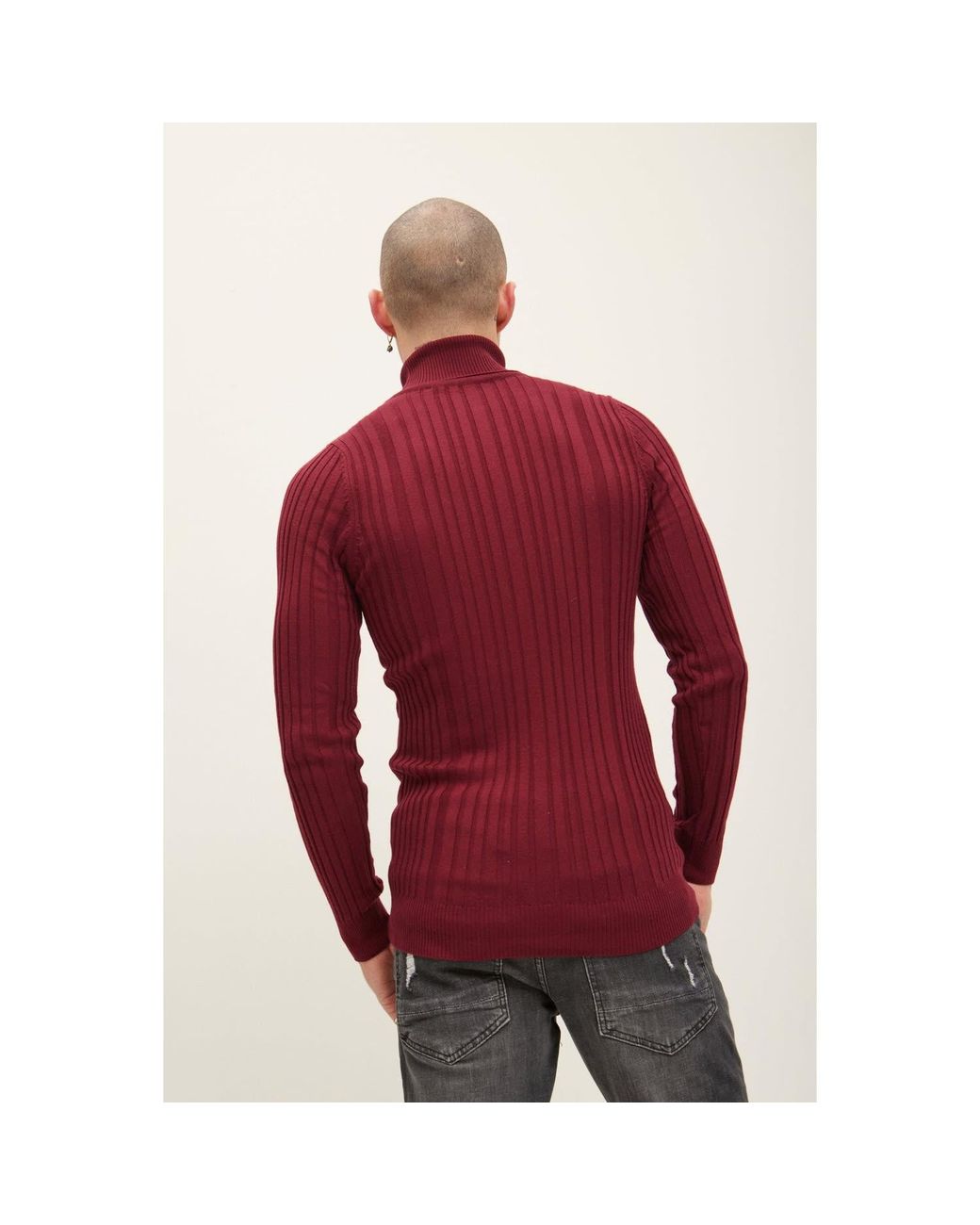 Ron Tomson Red Roll Neck Ribbed Sweater for men
