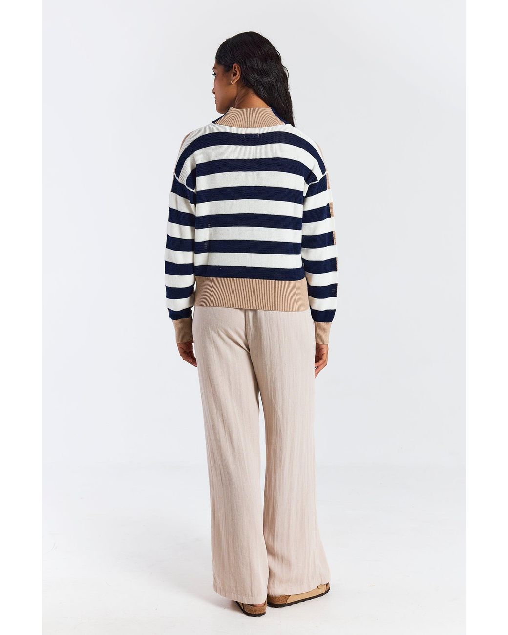 Brodie Cashmere Blue Mesh Stripe Half Zip