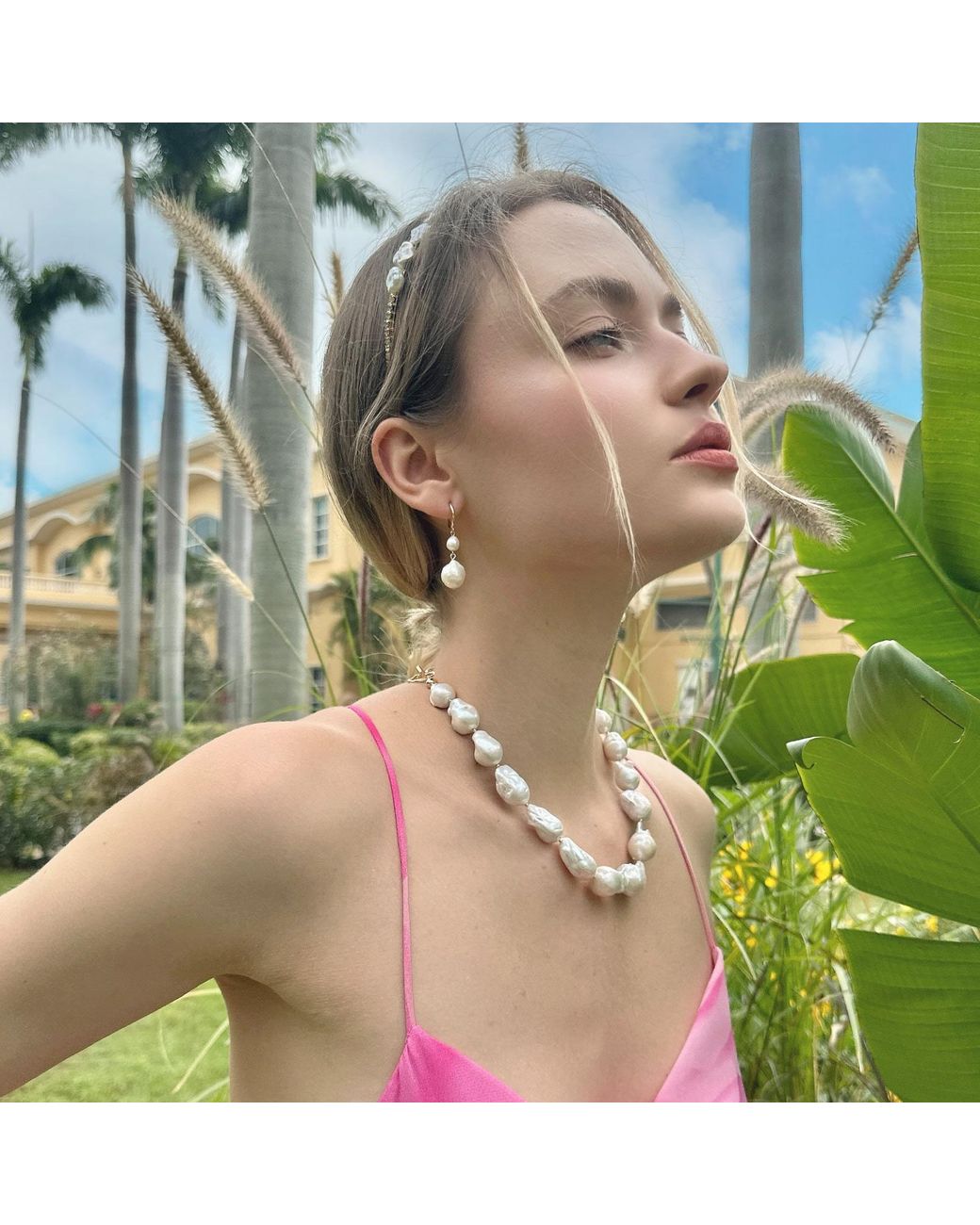 Farra Metallic Baroque Pearls With Chain Chunky Necklace
