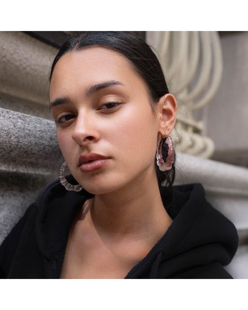 Gold & Honey Red Bamboo Illusion Hoop Earrings