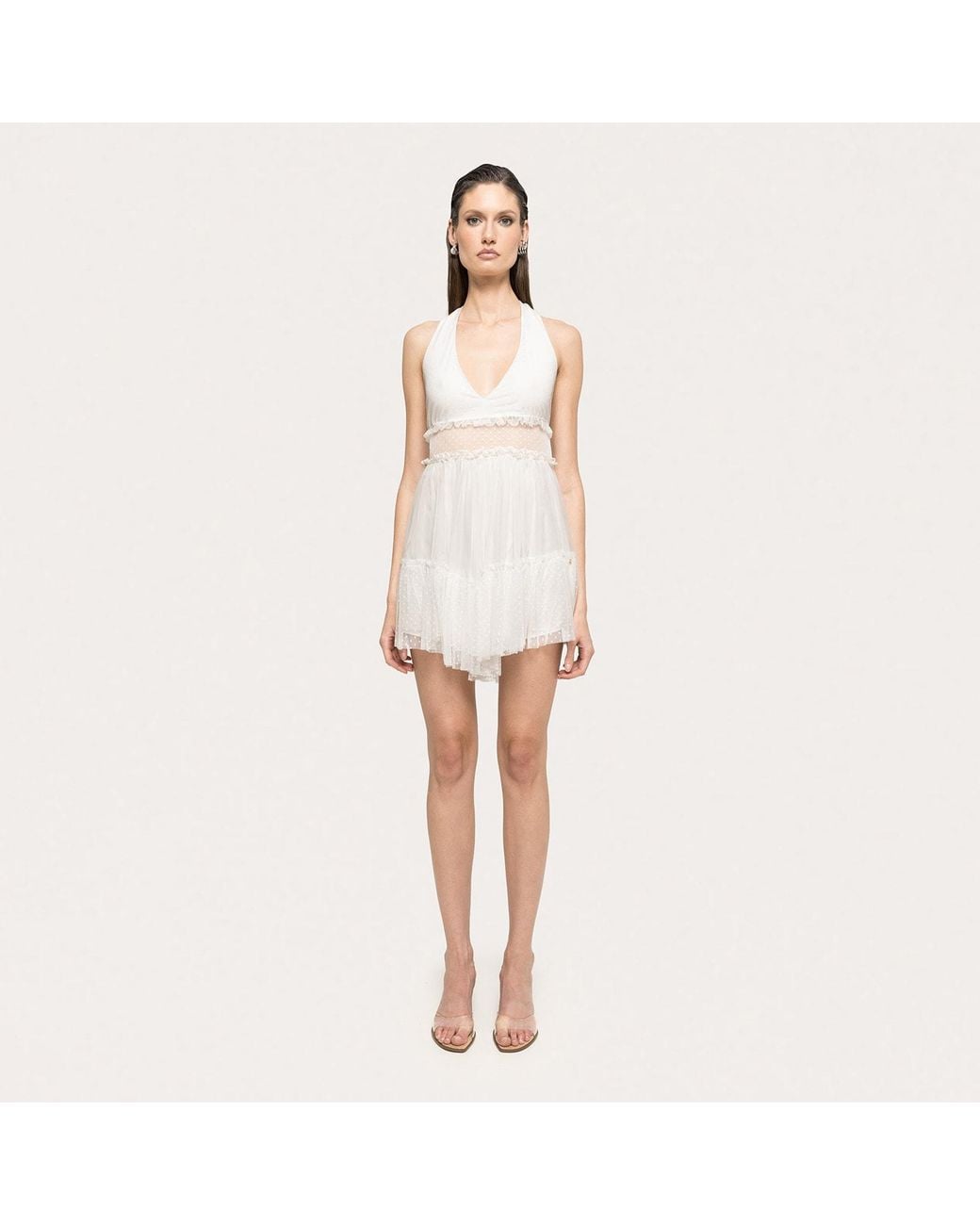 Nissa White Open-Back Silk Mini Dress