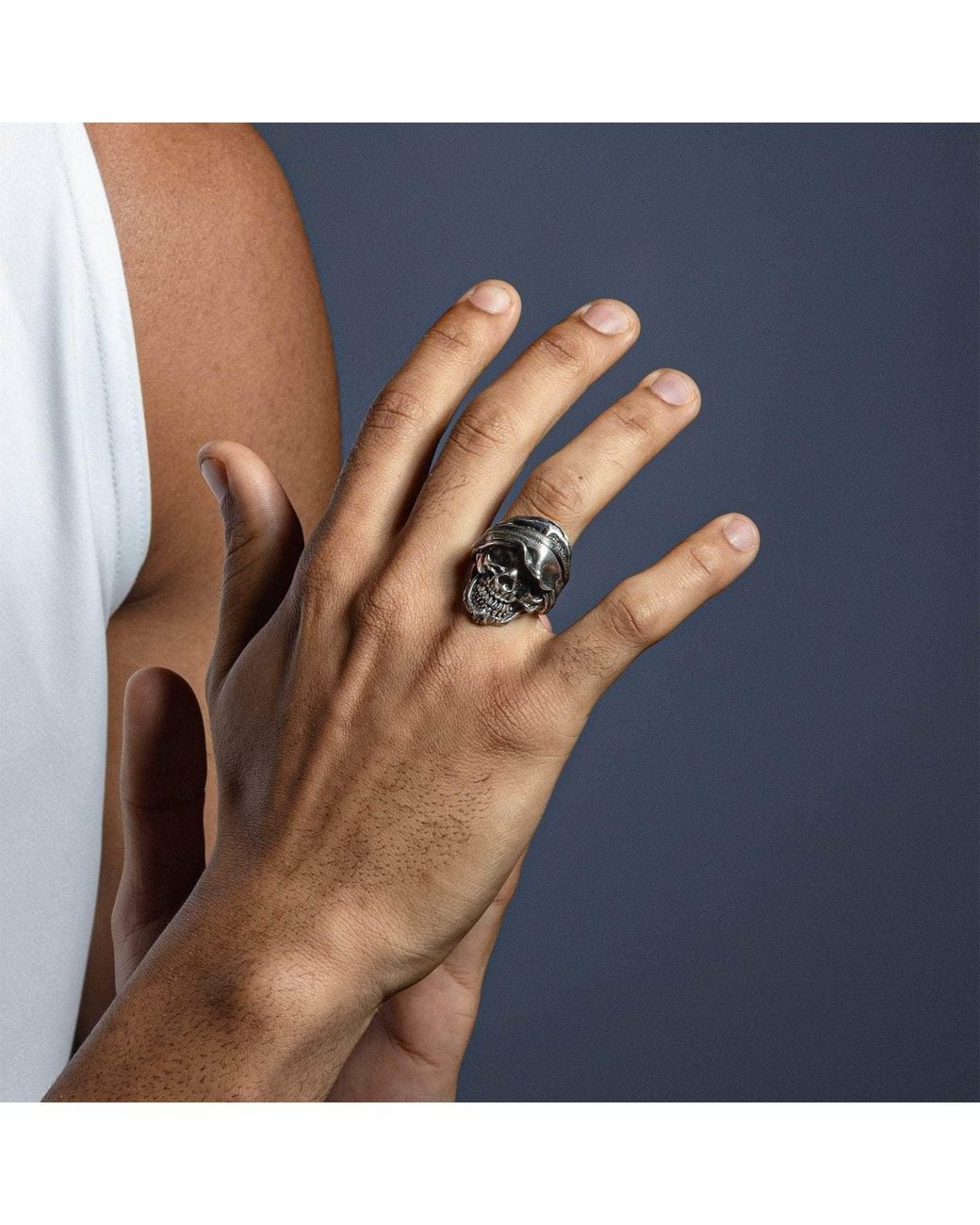 German Kabirski Blue Requiem Handcrafted Sterling Skull Ring With Dark Aesthetic for men