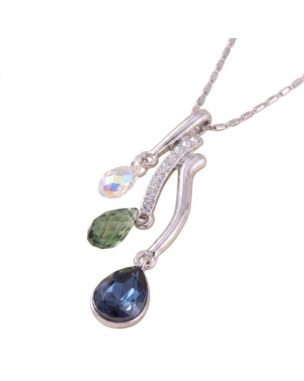 Modenaire Metallic Crystal Trio Teardrop Pendant Necklace