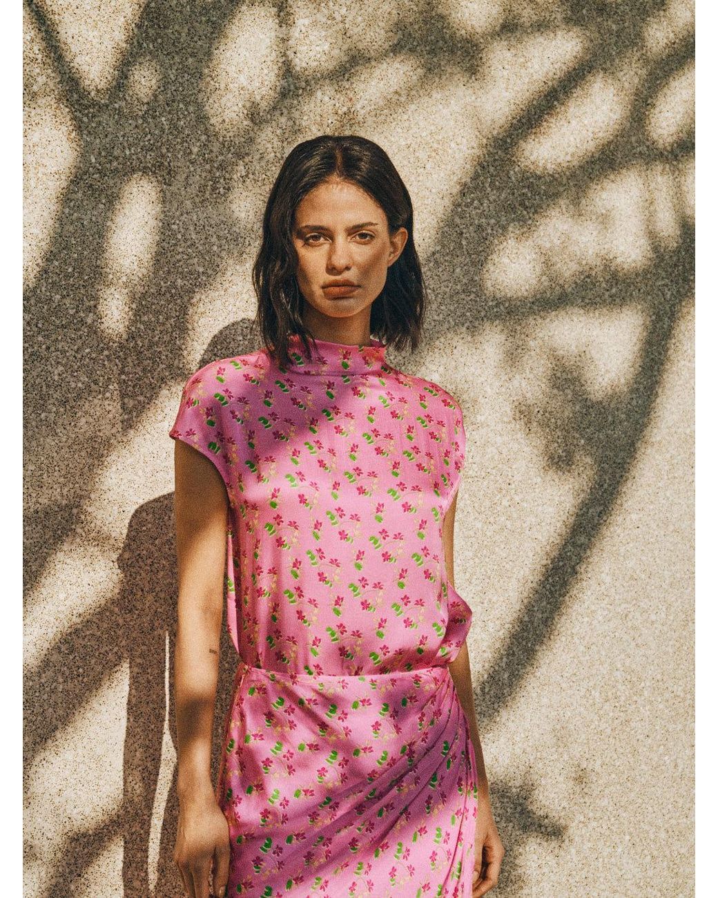 Lost Pattern Purple ”Beach Blossom“ Satin Top