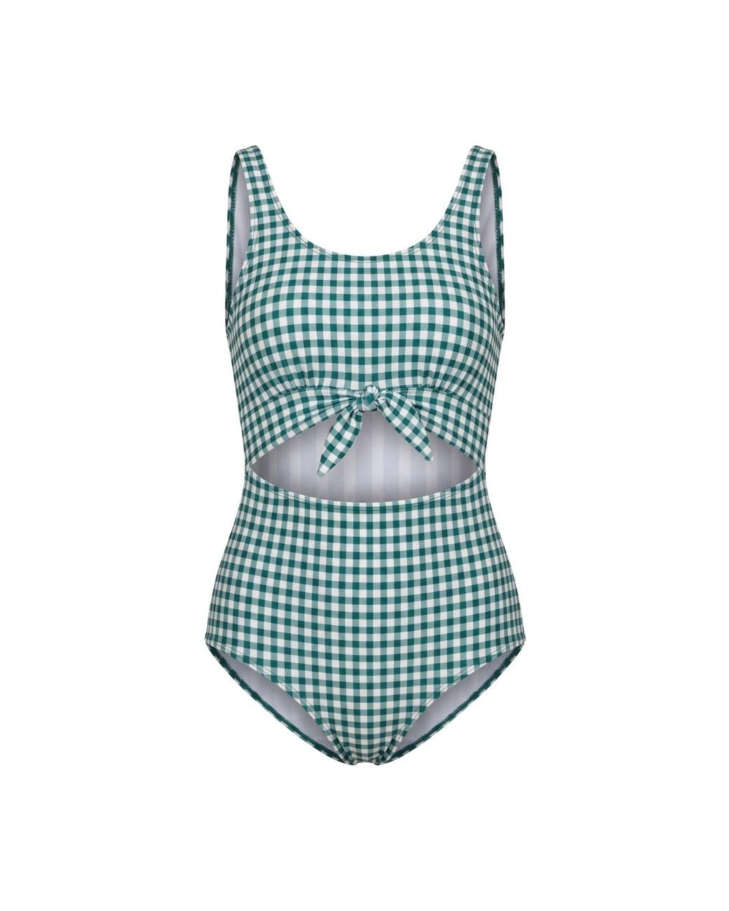 Lime Ricki Swimwear Blue Juniper Gingham Knotted One-Piece