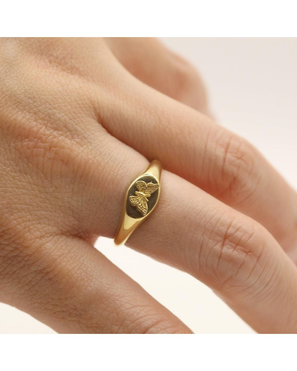 VicStoneNYC Fine Jewelry Metallic 14K Beautiful Hope Butterfly Solid Signet Ring