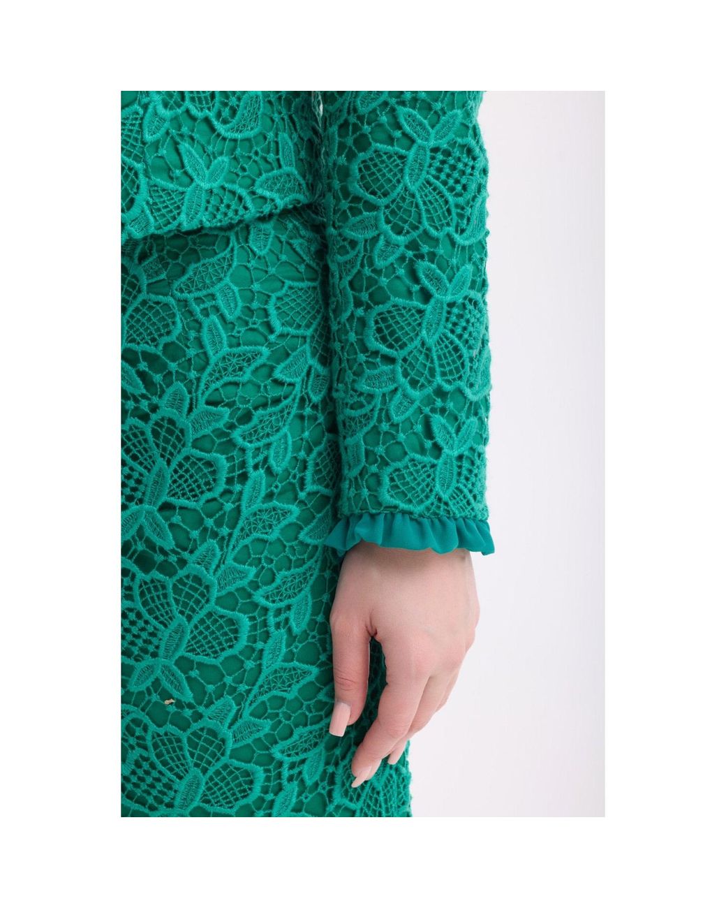 Georgette Green Emerald Lace Cropped Jacket & Midi Skirt Set
