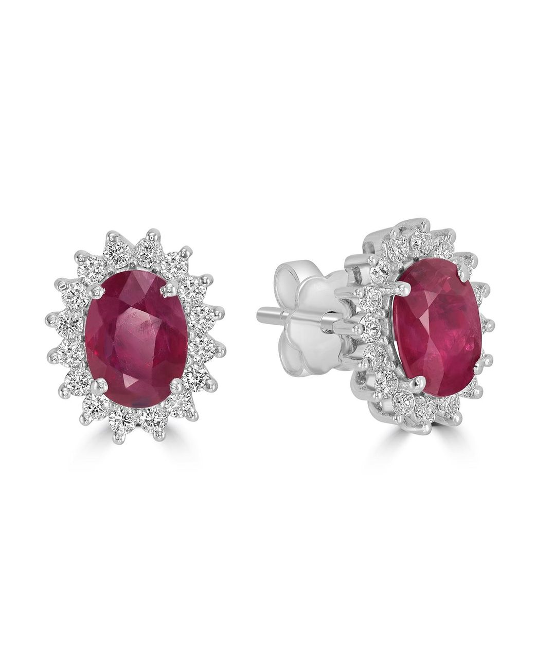 Artisan Pink Ruby & Diamond Floral Halo Stud Earrings