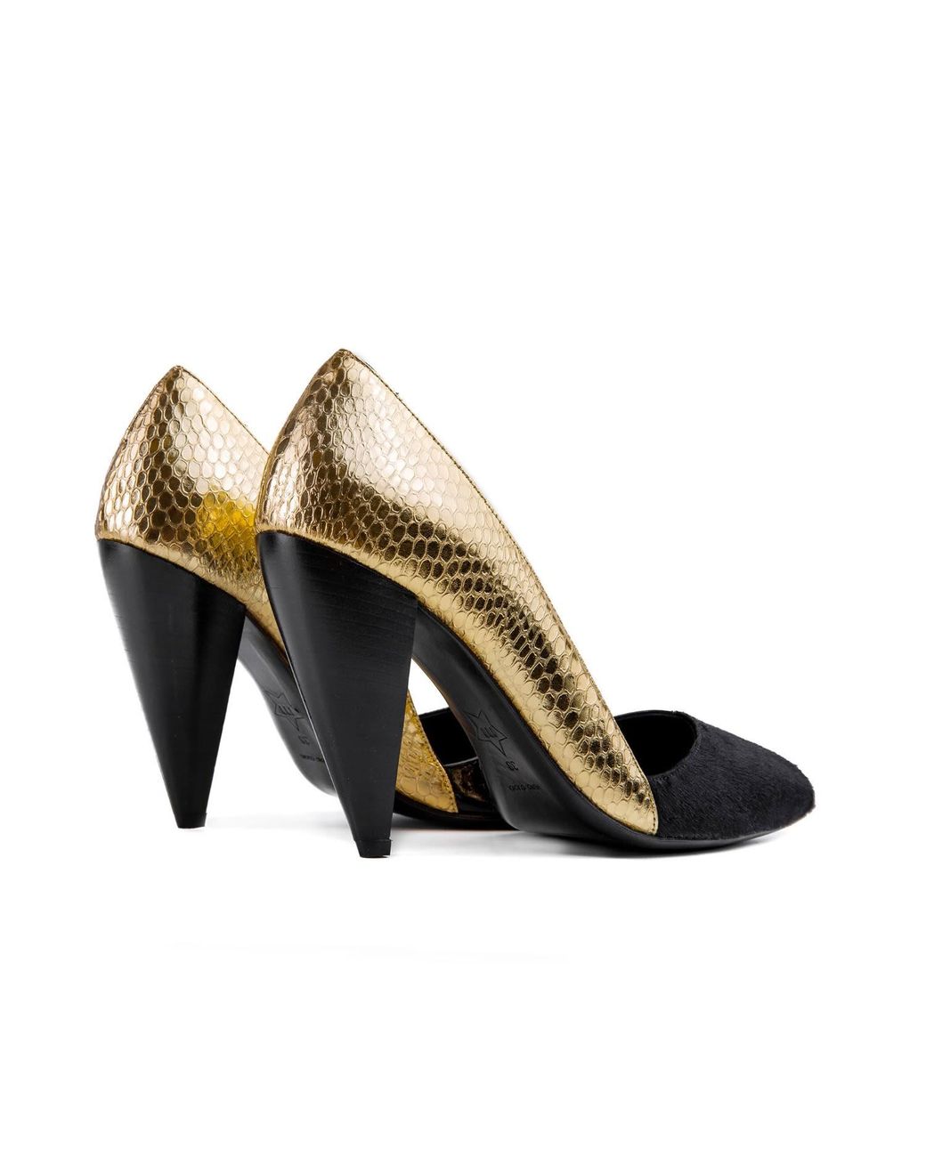 Rosamund Muir London Black Romera Duo Texture & Cobra Print Heels