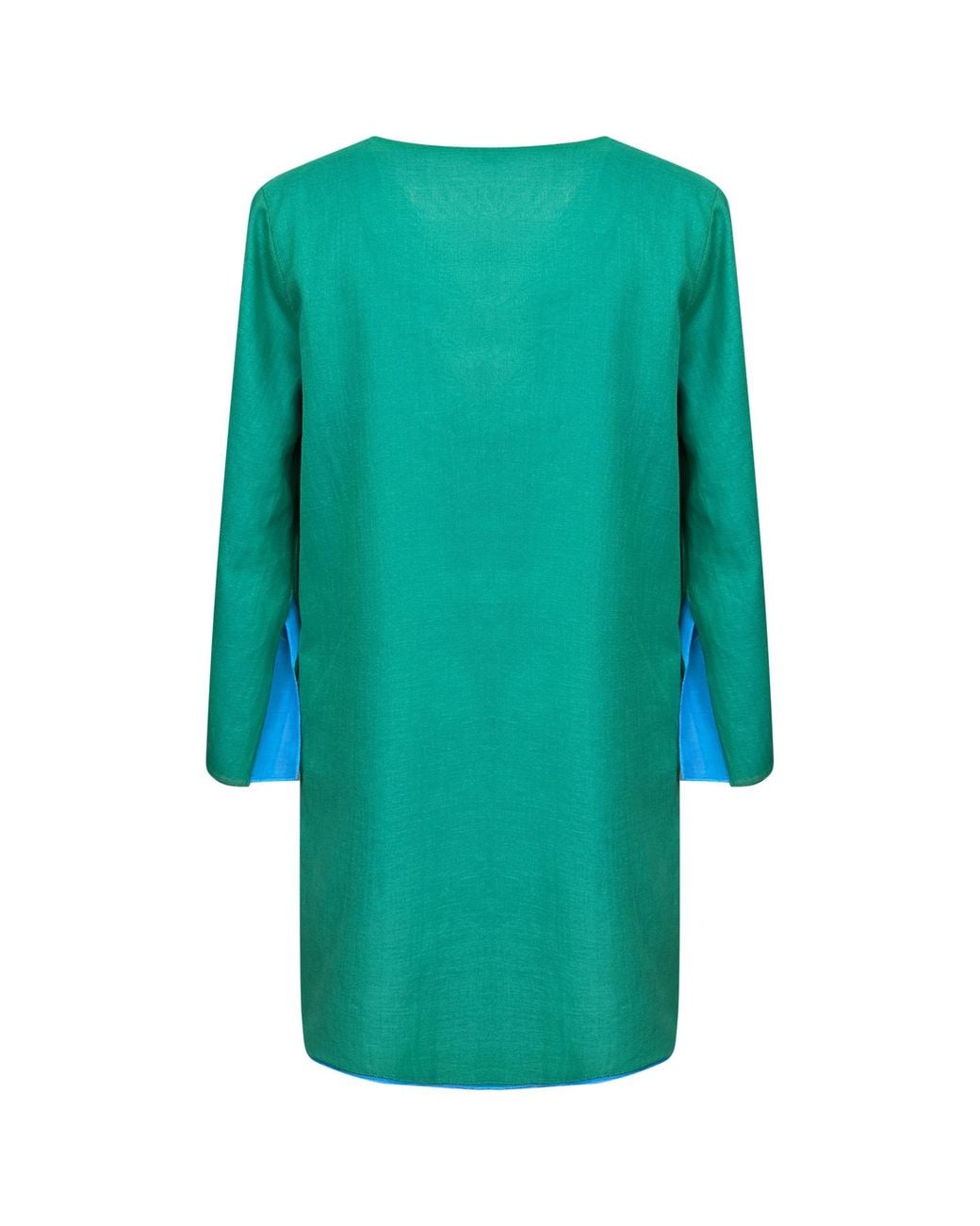 Perlavera Blue Poly- Cotton Voile Reversible Tunic With Slits