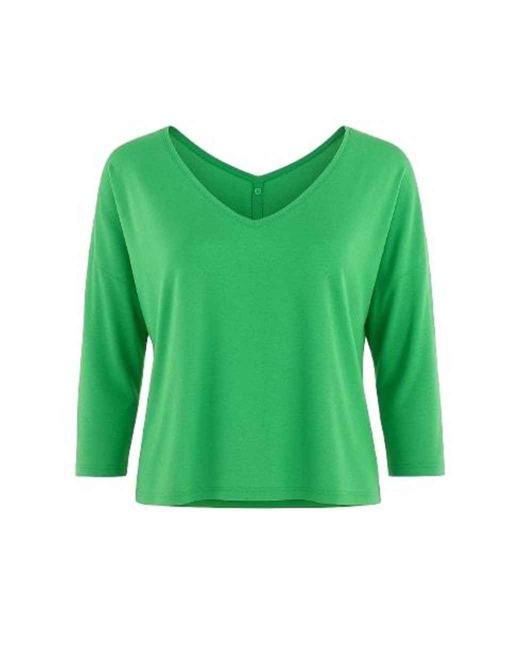 Conquista Green Back Button Long Sleeve Tee