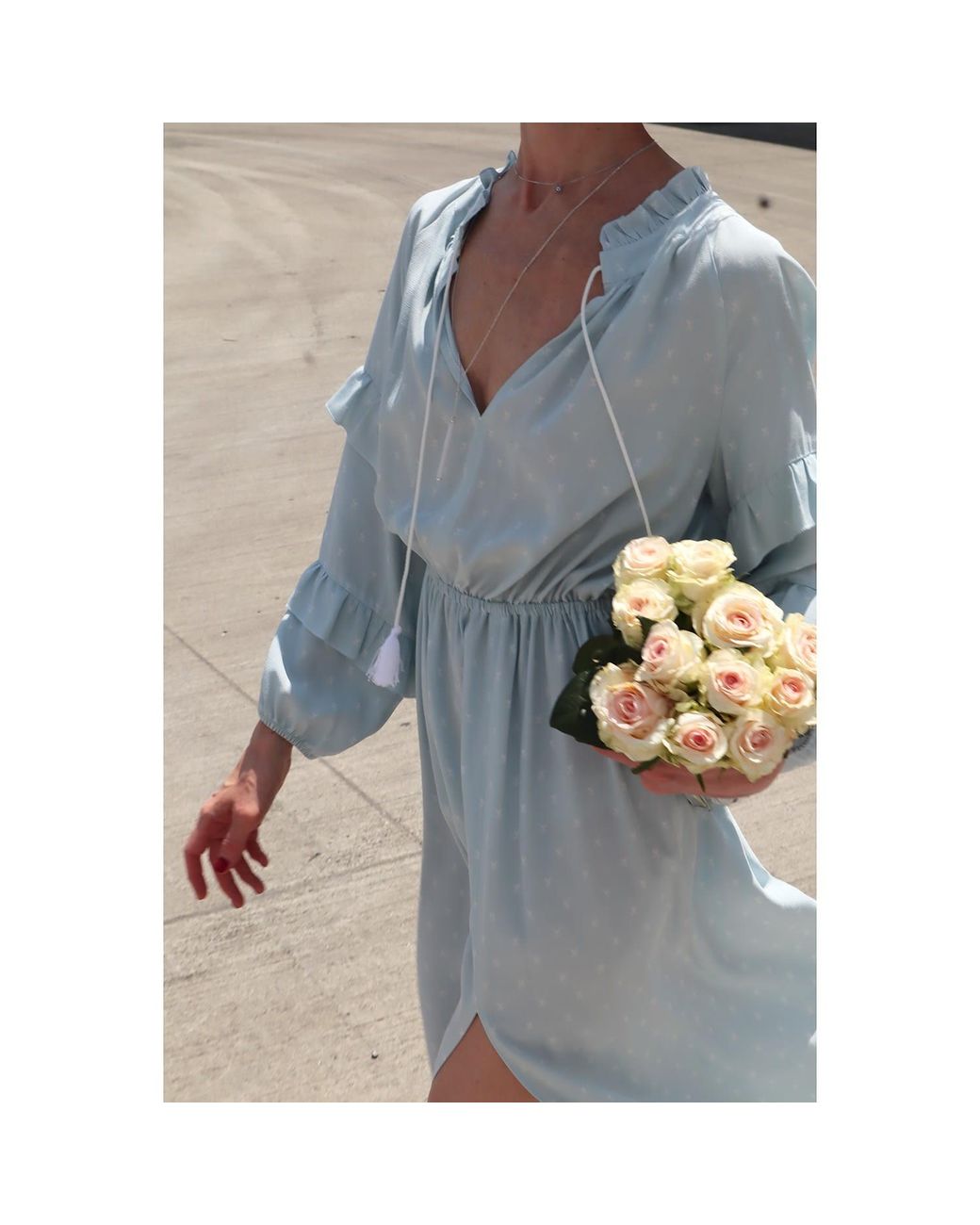 2KStyle Blue Alexa Ruffled Floral Print Viscose Midi Dress With Tassels