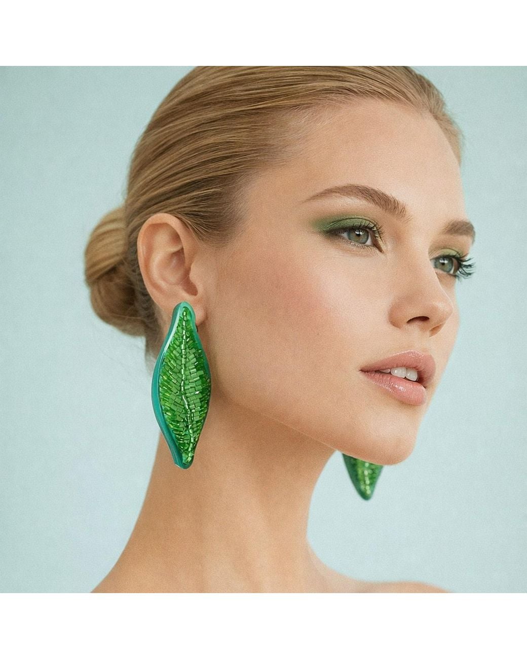 Gissa Bicalho Handmade Acrylic Earring Embroidered Leaf Burgundy