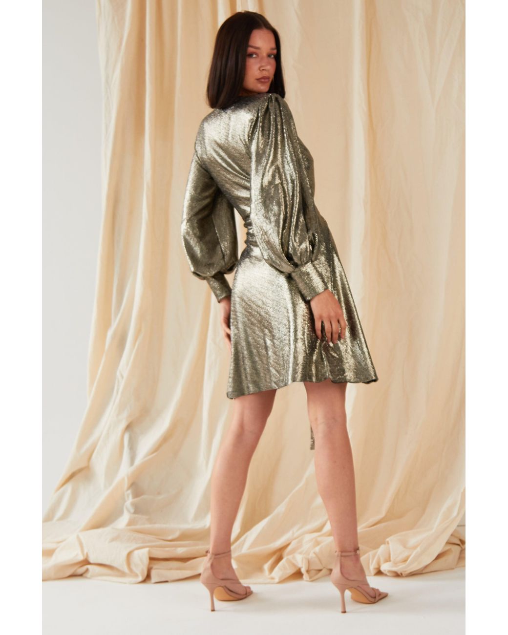 Sarvin Gray Sequin Wrap Dress
