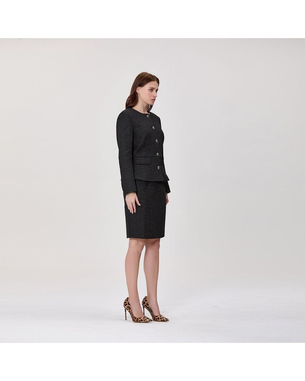 Smart and Joy Black Textured Tailored Jacket With Jewelled Buttons