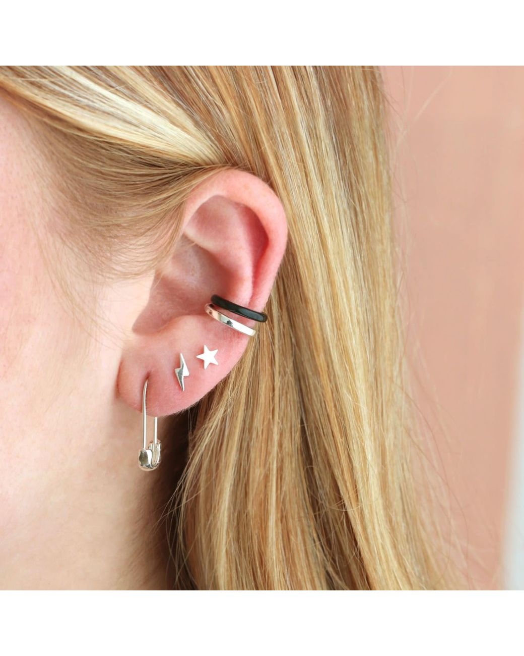 Kris Nations Metallic Safety Pin Hoop Earrings