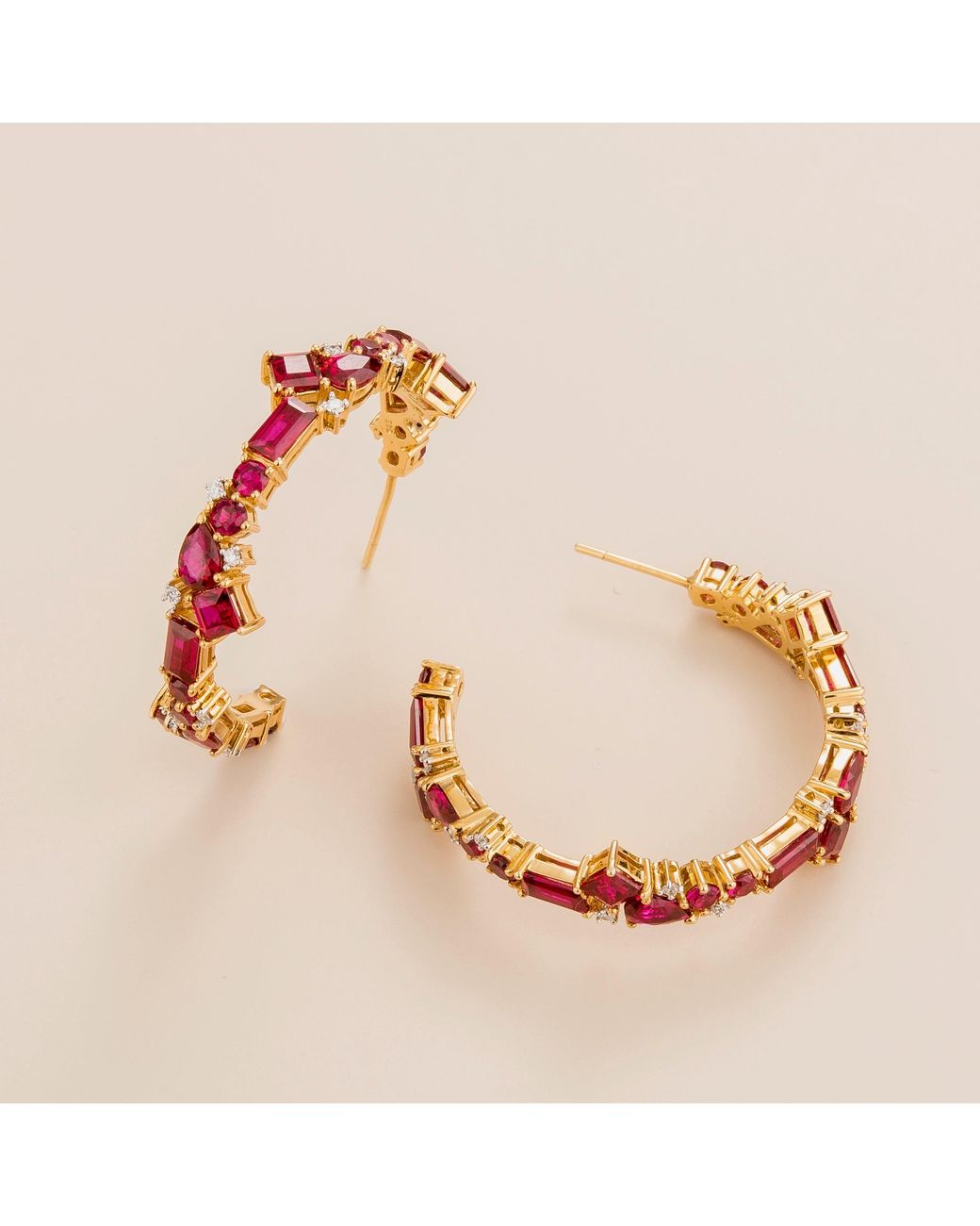 Juvetti Metallic Ruby And Diamond Lanna Hoop Earrings
