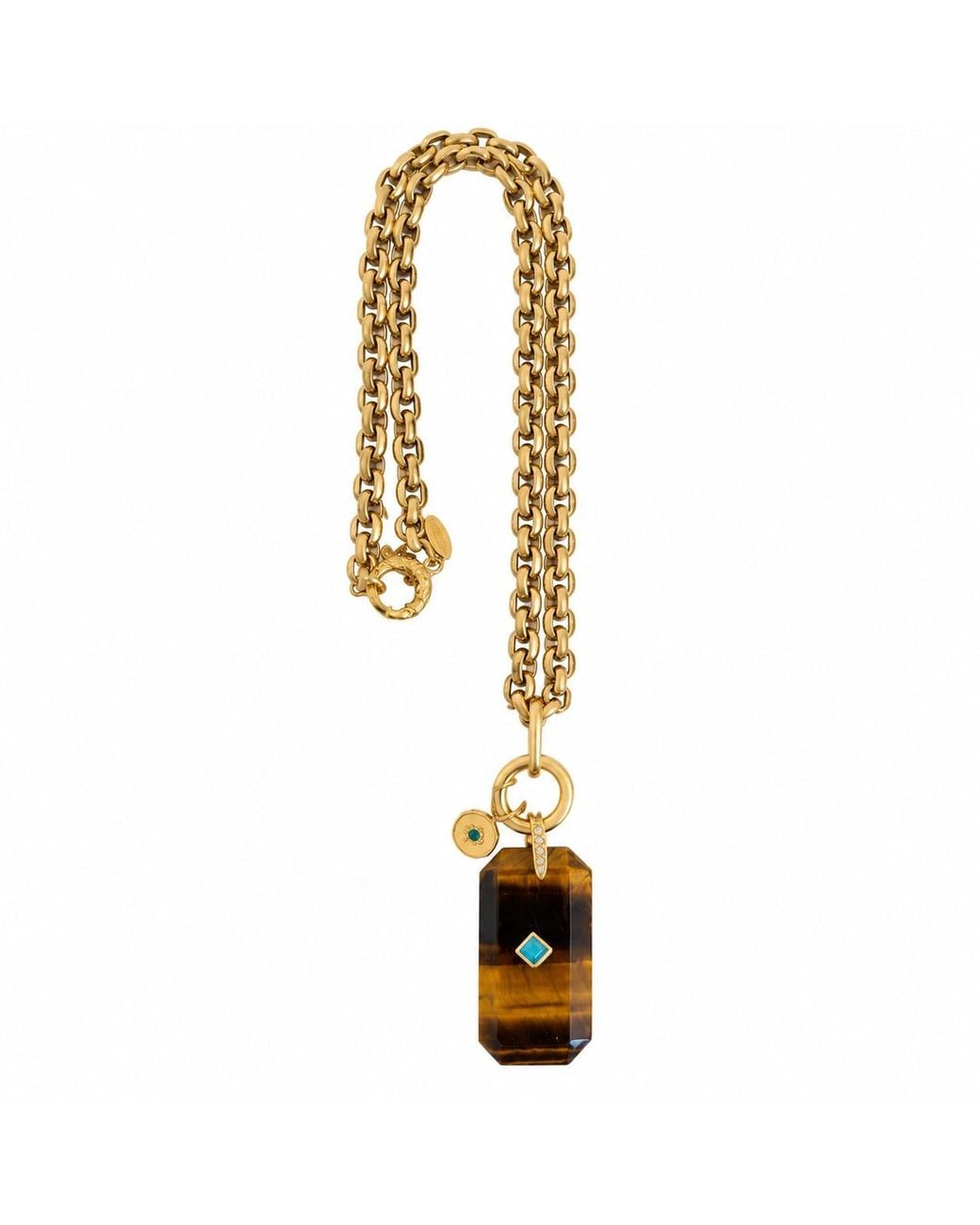 Persia Dona Jewelry Metallic Tigers Eye X Vintage Chain Necklace