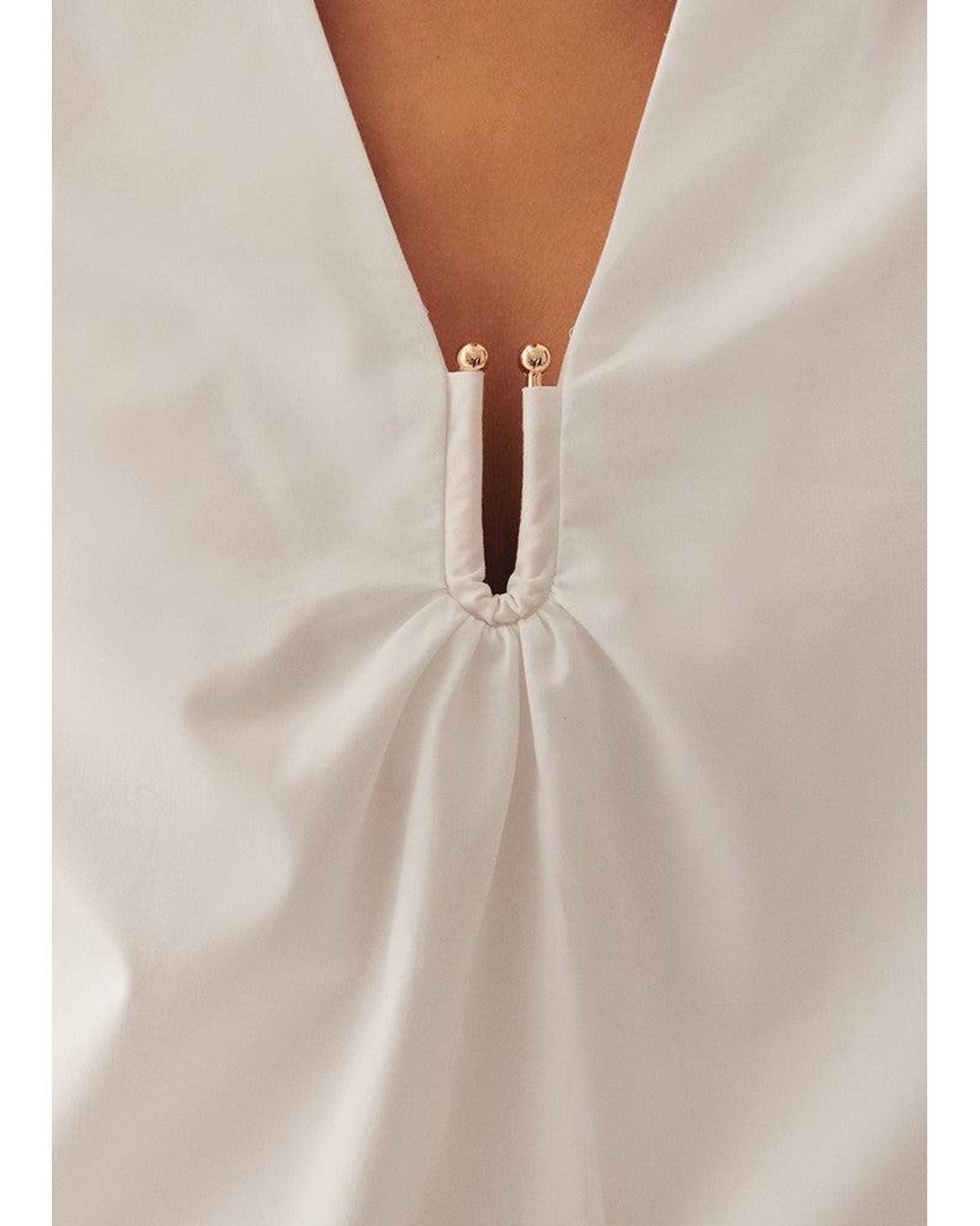 Exquise White Regular Puff Sleeve Poplin Keyhole Blouse