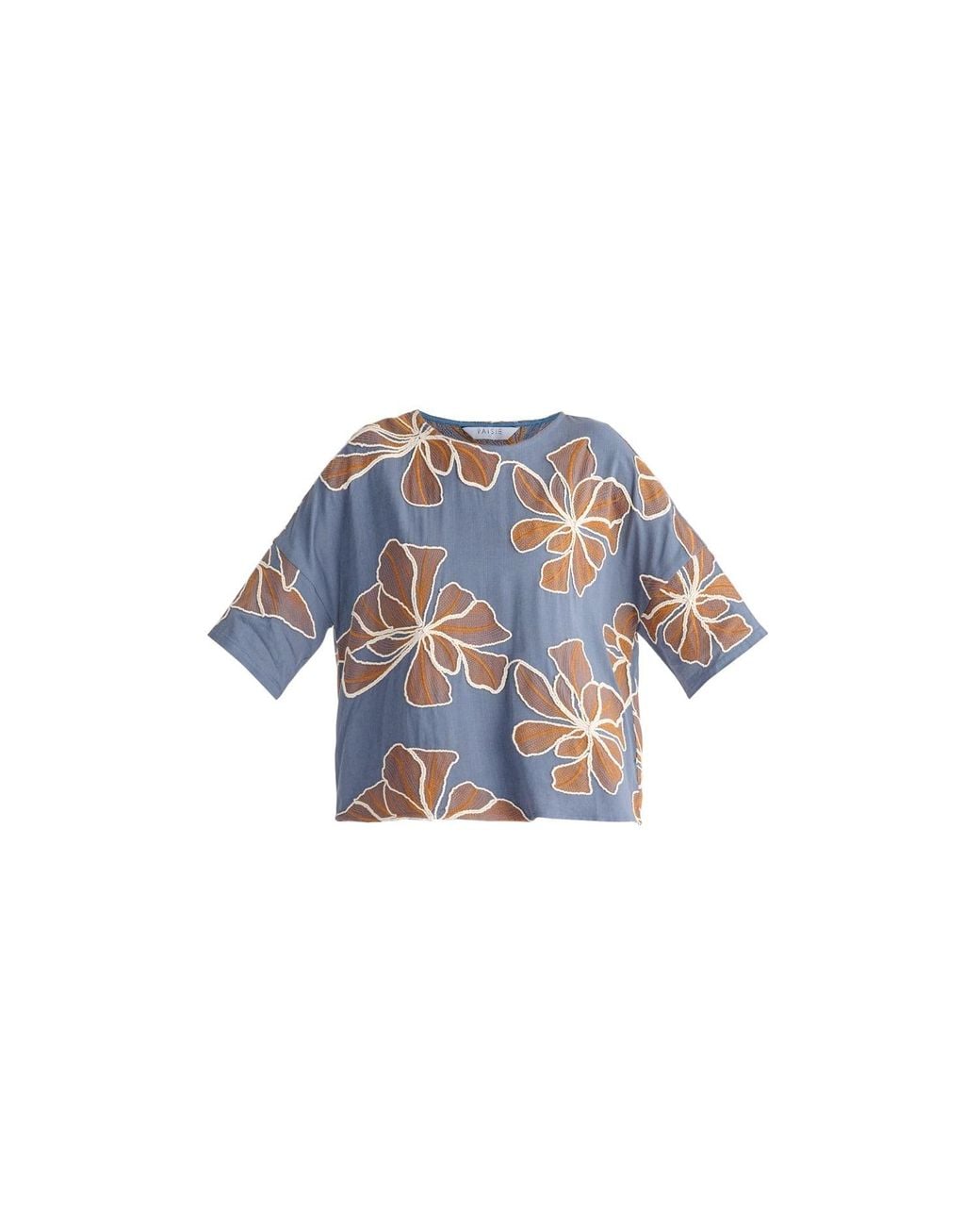 Paisie Blue Floral Embroidered Relax Fit Top