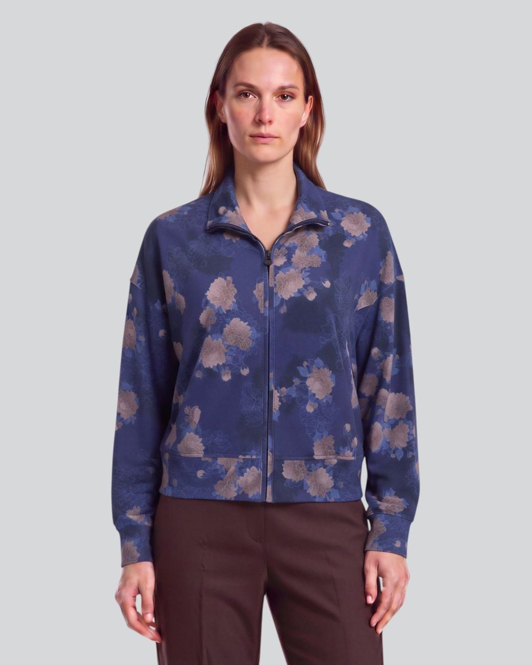 Lords of Harlech Blue Judy Lans Floral Stretch Knit Jacket