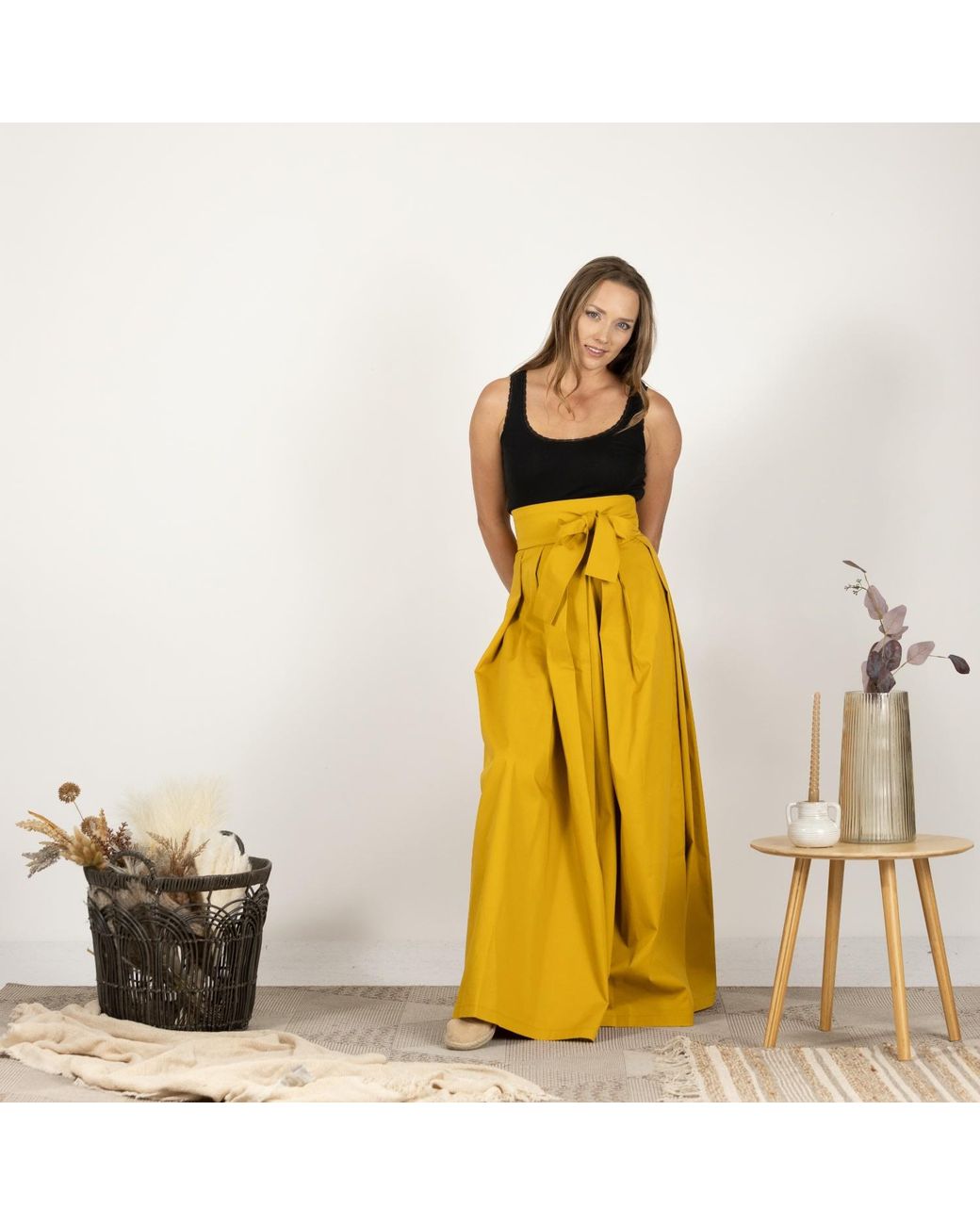 Nikka Place Yellow High Waisted Full Skirt With Big Waistband Bow