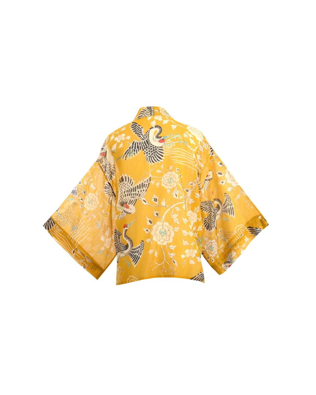 Artemis Muse Yellow Mustard Dynastic Bird Print Light Weight Kimono