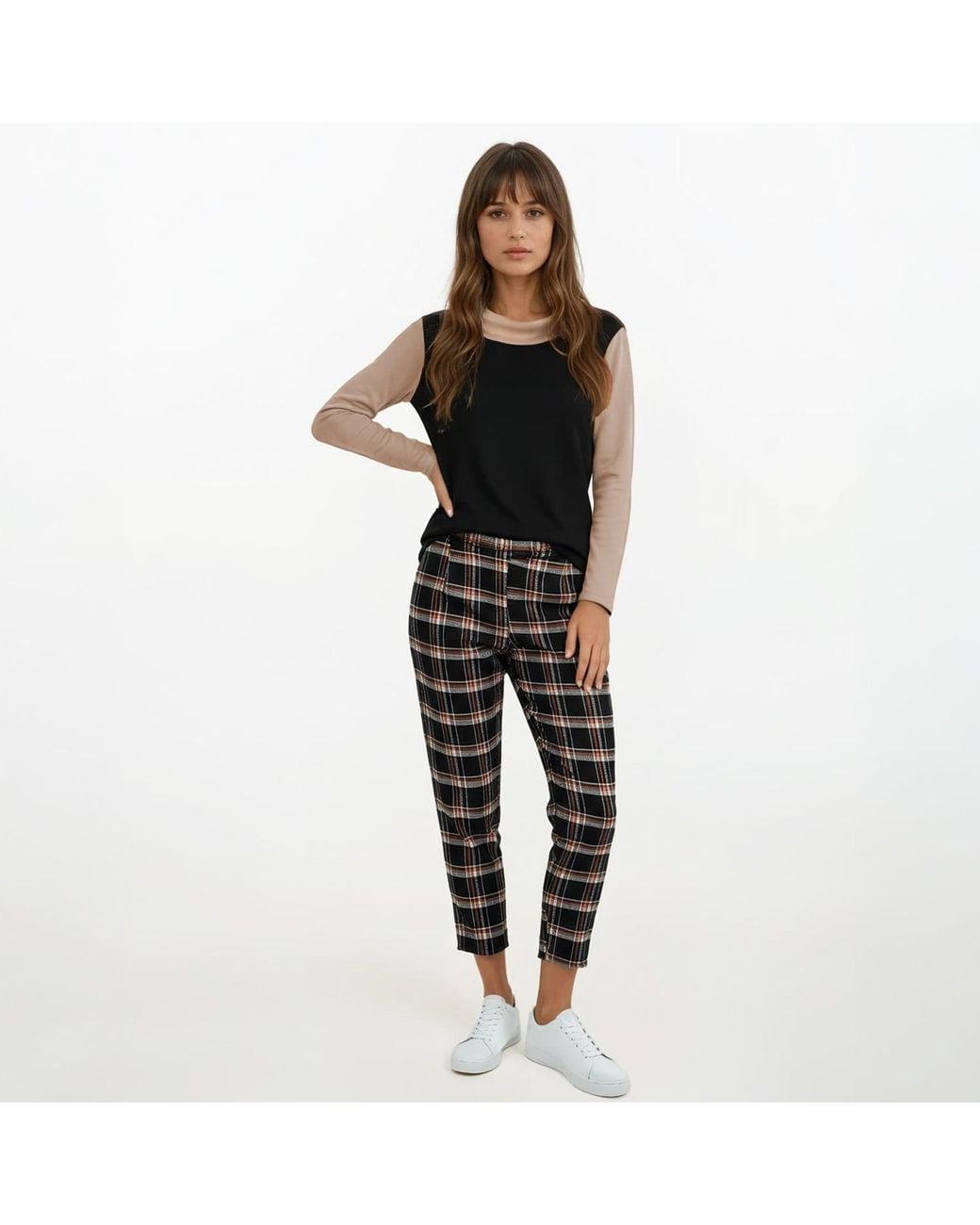 Haris Cotton Black Color Block Turtleneck Blouse