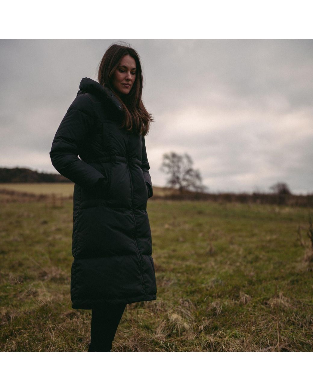 BEIRA Blue Alexis Longline Padded Puffa Coat With Cowl Hood Dark