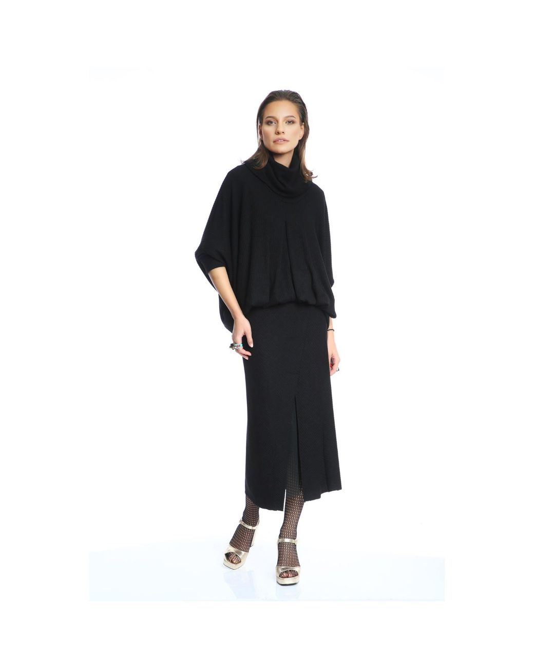 Silvia Serban Black Ribbed Skirt With Elasticated Tulle Linen