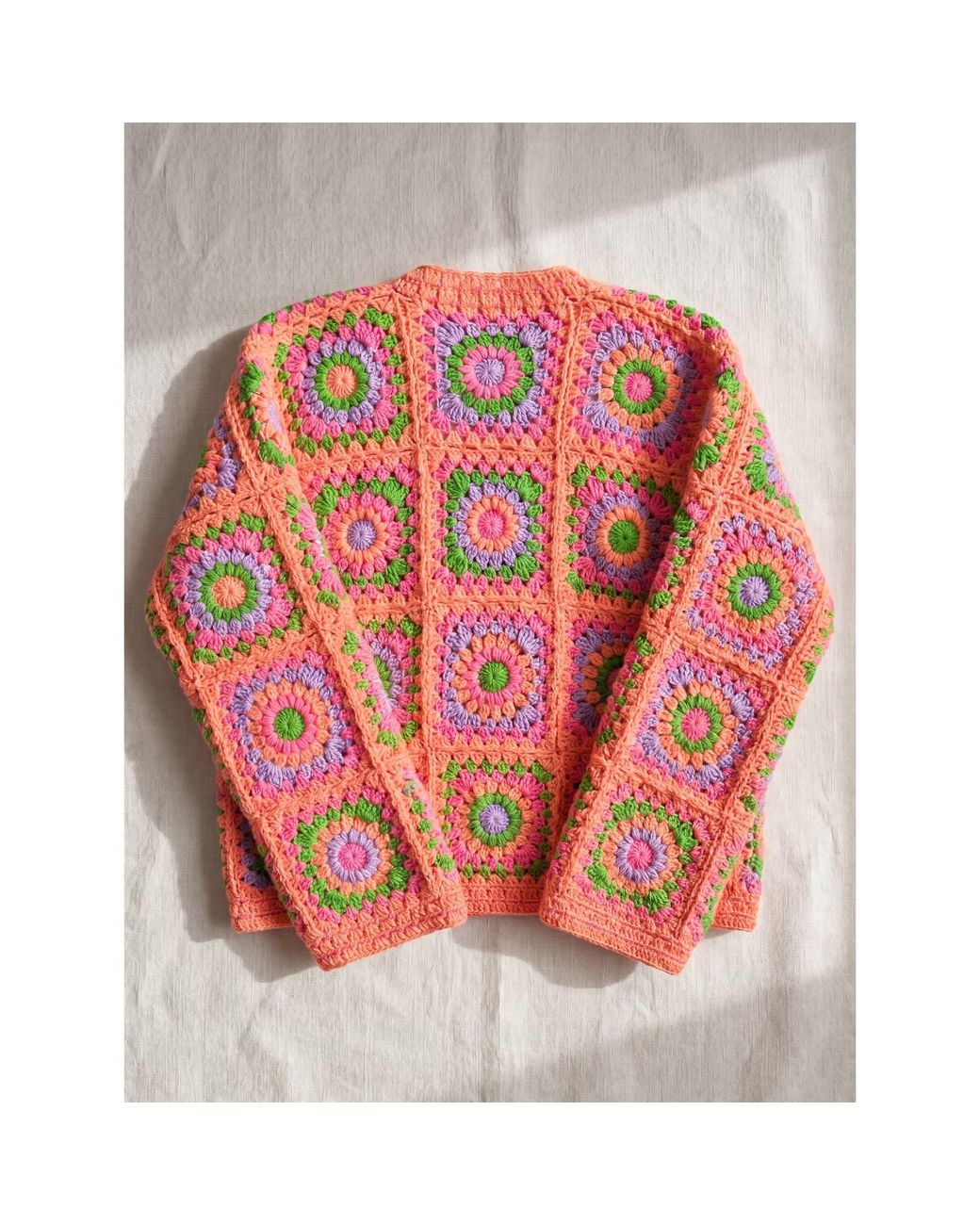 Ana Chic Red Coral Granny Square Handmade Crochet Cardigan