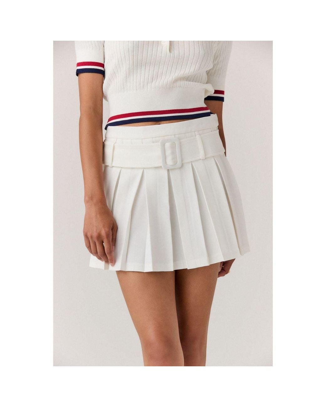 Goldie Byrd White Belted Pleated Skirt