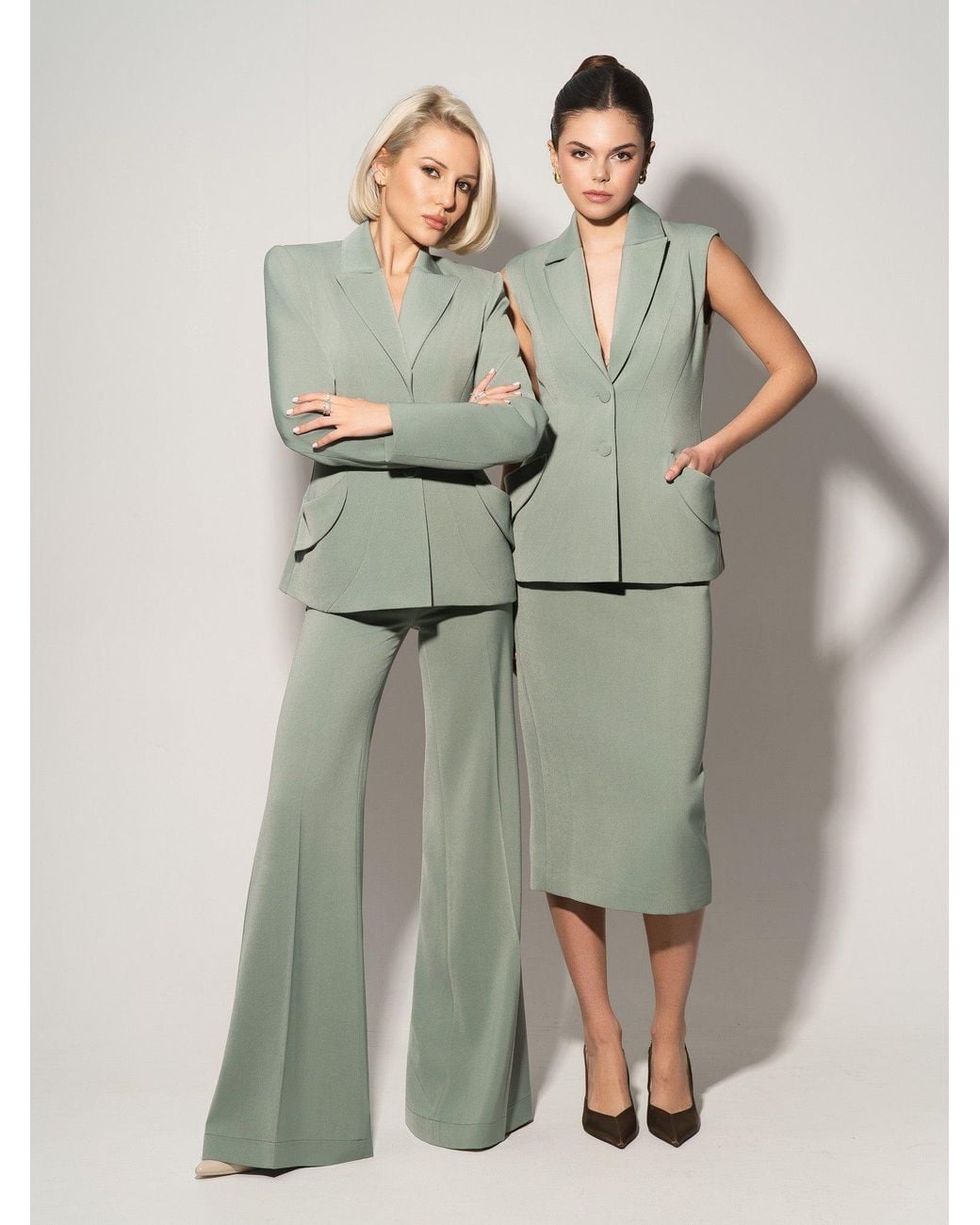 Tia Dorraine Green Tailored Fit Suiting Vest & Skirt Suit